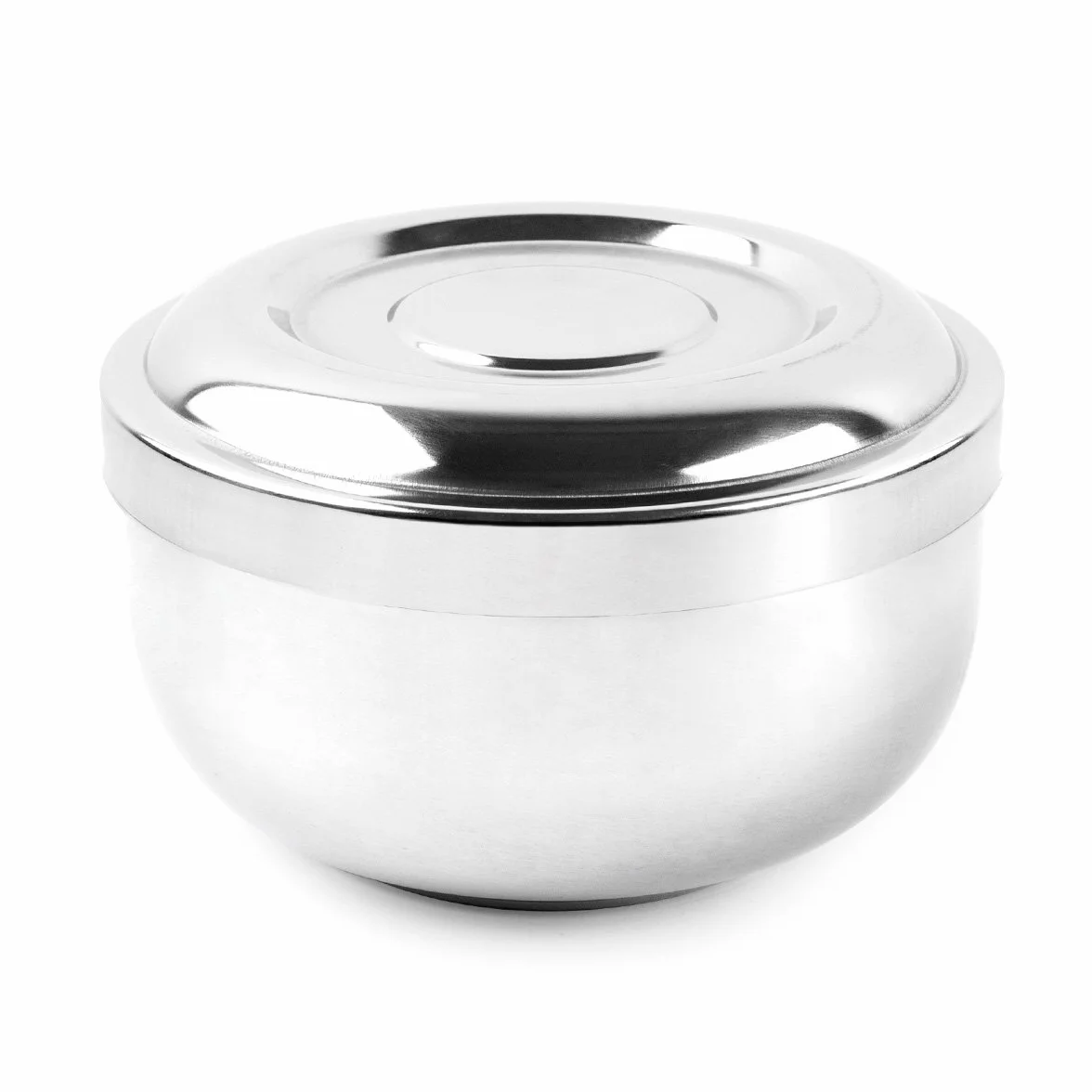 QSHAVE Ciotola per sapone da barba, shave tazza rasatura, in acciaio inox, con coperchio, 10cm, dimensione profonda, articolo placcato al cromo