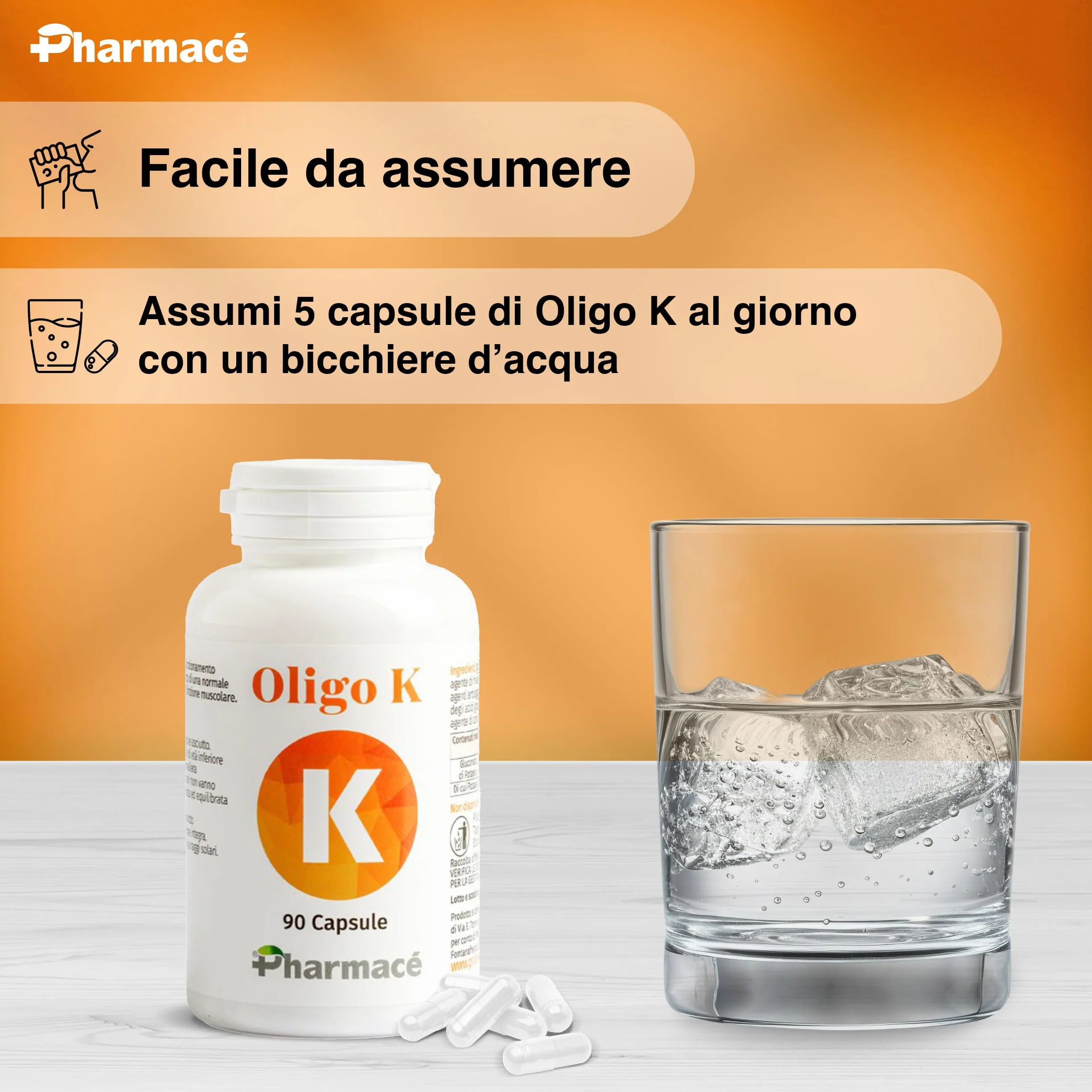 Pharmace' Oligo K - Potassio Gluconato ad Alta Biodisponibilita - 322mg per Compressa - 90 Compresse Senza Glutine e Lattosio - Prodotto in Italia