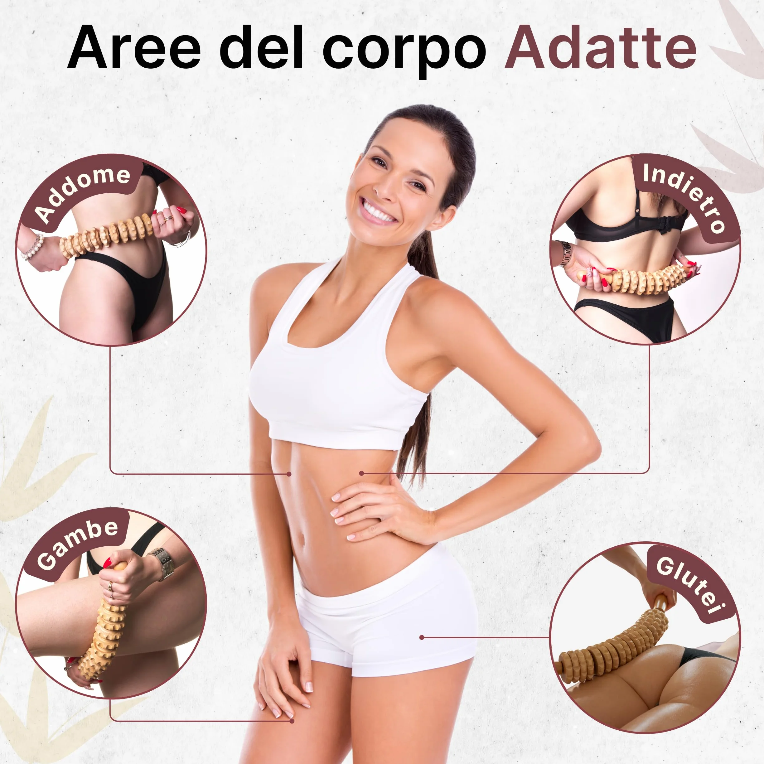 Rullo di Massaggio per Cellulite in Legno di Faggio con Sacchetto