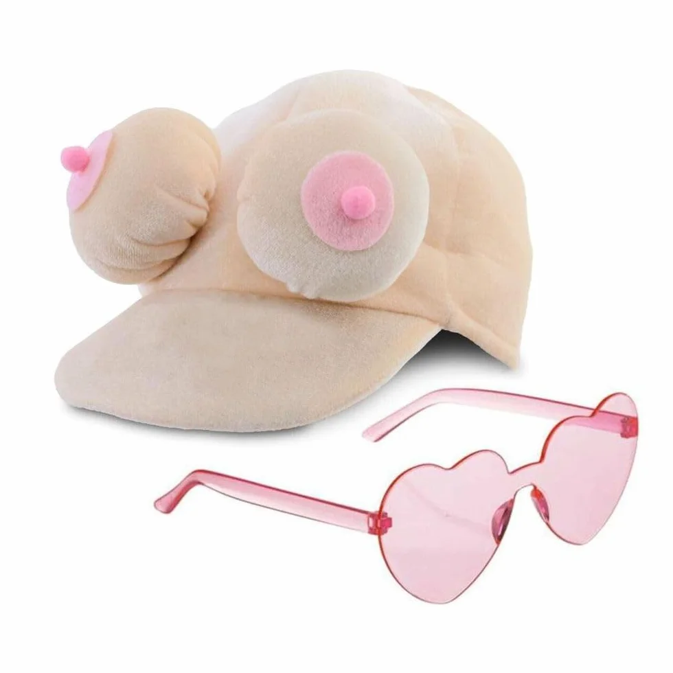 Cappello peluche tette e occhiali a forma di cuore rosa per la festa di addio al nubilato celibato gadget per adulti sexy 18+