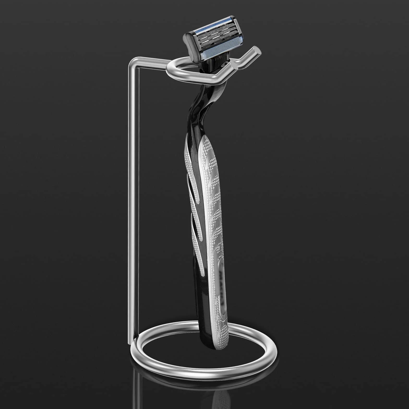 Linkidea Supporto per rasoio in acciaio inox, elegante supporto da viaggio per rasoio da uomo, compatibile con rasoi di sicurezza a manico lungo, Fusion 5, ProShield e serie NFL (argento/cromo lucido)