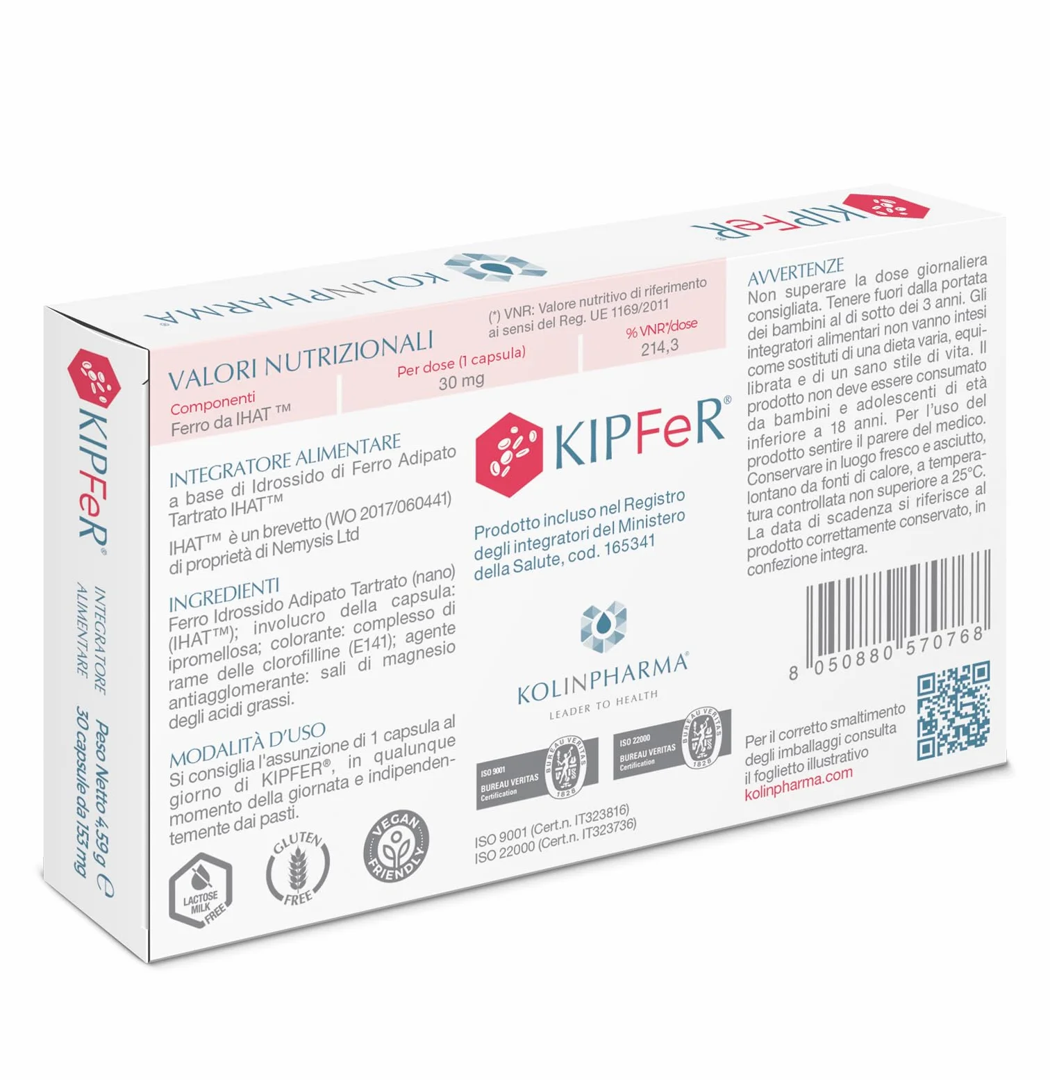 KOLINPHARMA® KIPFeR® 30 Capsule – L’integratore alimentare per tutti i casi di aumentato fabbisogno di Ferro