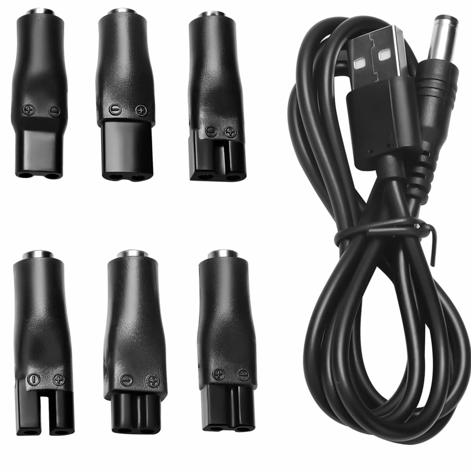Caricabatterie USB Universale 5V Cavo Rasoio Alimentatore con 6 Adattatori Spina per Tagliacapelli