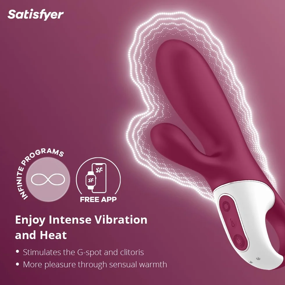 Satisfyer Hot Bunny Connect App | Dildo Vibratore Rabbit Bluetooth con Funzione calore | Sex Toy con 2 Motori | Silicone di alta Qualità | Sex Toys Stimolazione intensa per le Donne