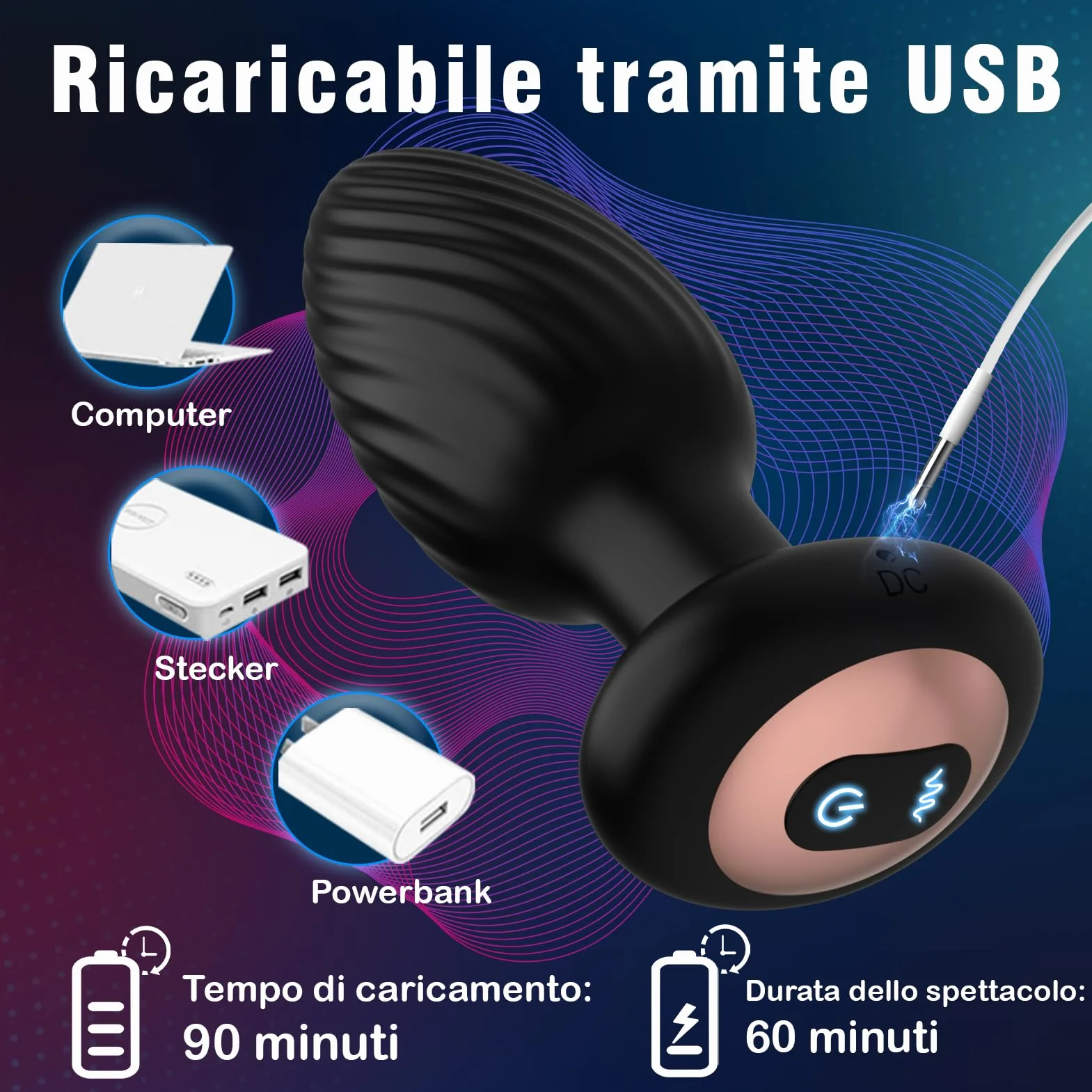 Vibratore Anale Dildo per Uomo con 7 Rotazione e 7 Vibrazione, Sex Toys Sessuali per Coppia