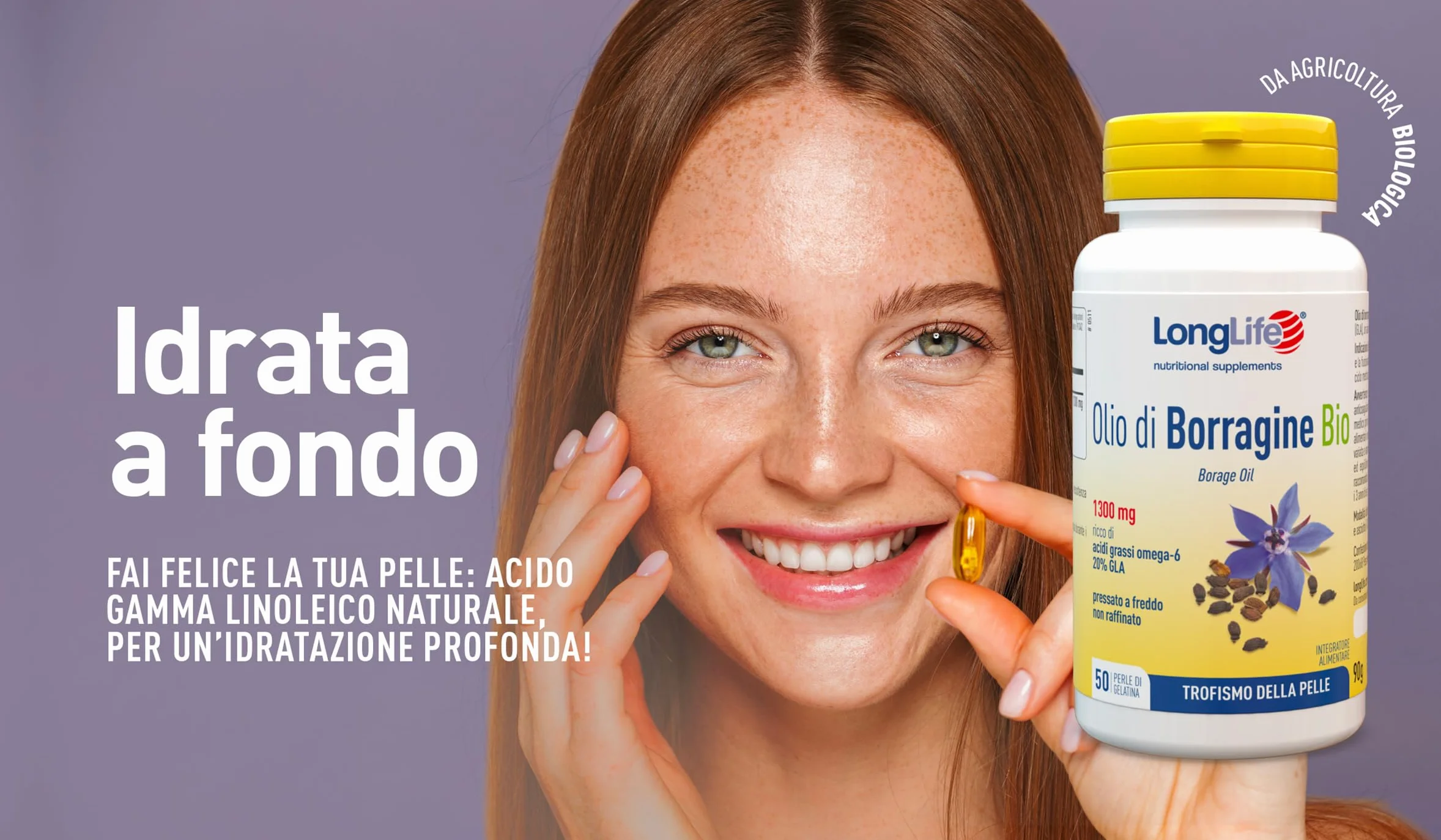 LongLife Olio di Borragine Bio 1300mg Integratore Omega 6 60 perle