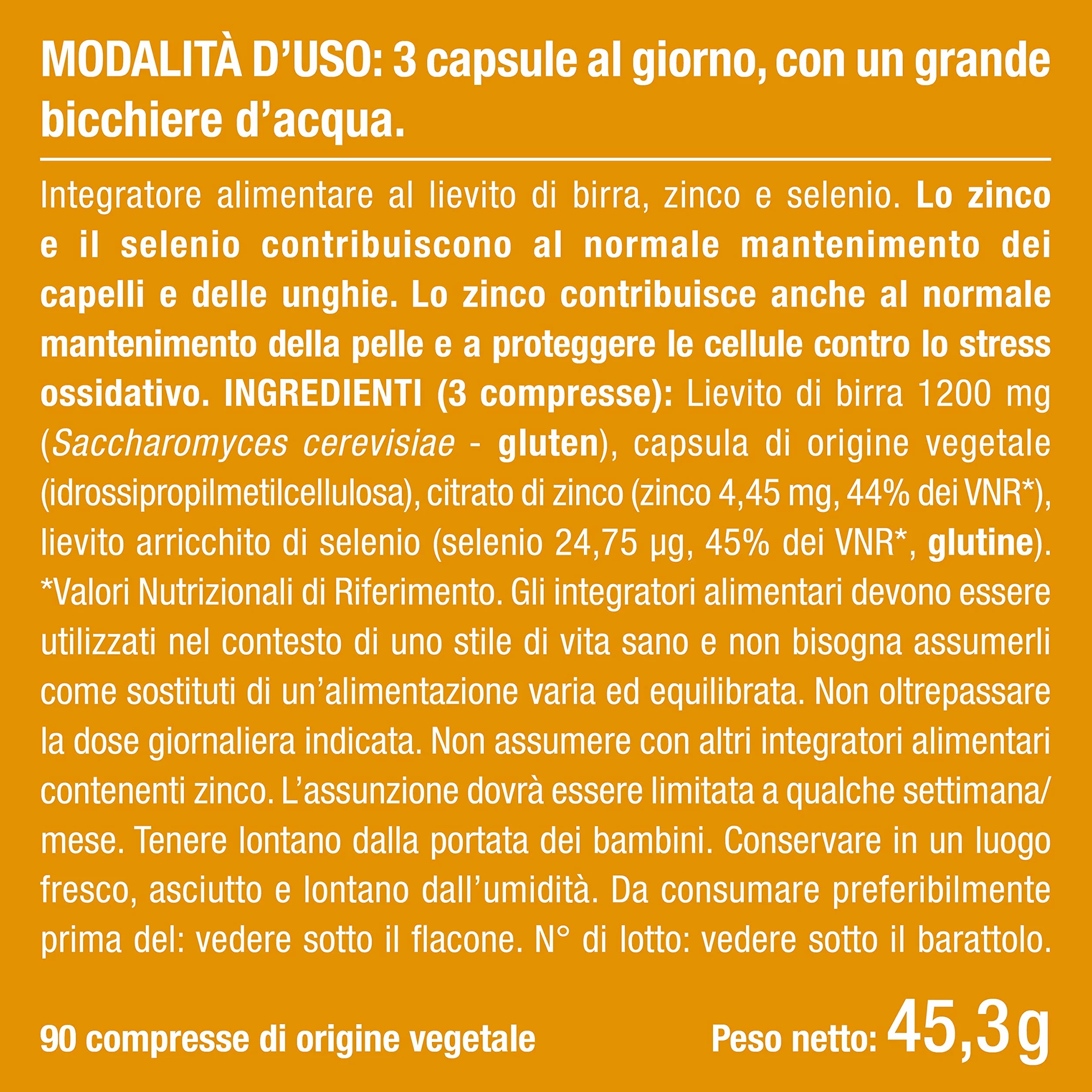 Nutrimea Lievito Di Birra 1200 Mg 90 Capsule Per Capelli Unghie Pelle Con Selenio Citrato Di Zinco