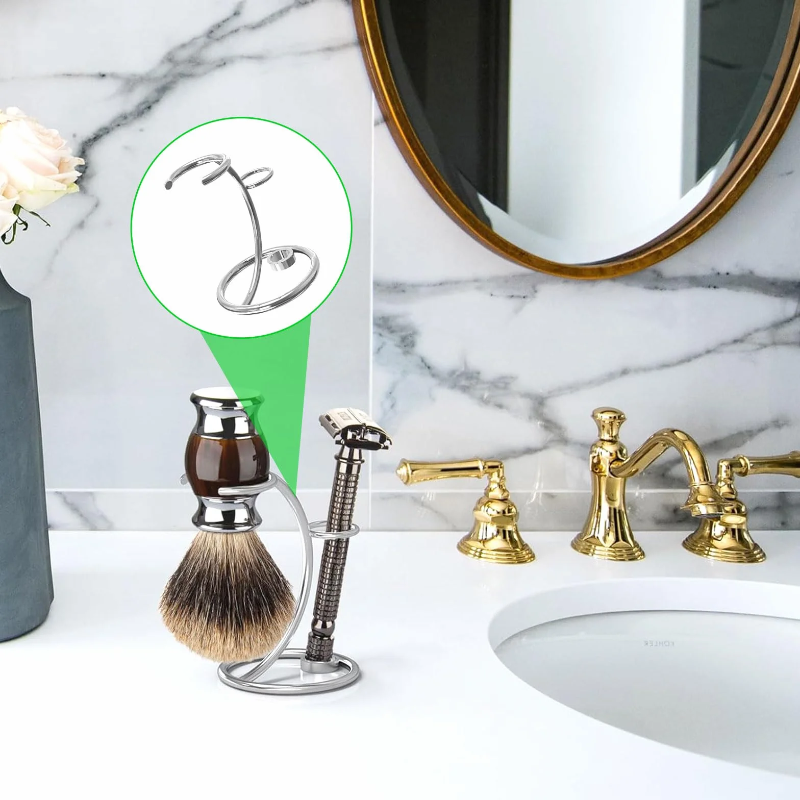 Aatpuss Supporto Per Pennello da Barba, Supporto da Barba In Acciaio Inox Per Uomo, Supporto Portatile Per Rasoio e Pennello, Supporto Per Pennello da Barba In Acciaio Inox Adatto Per Regali da Uomo