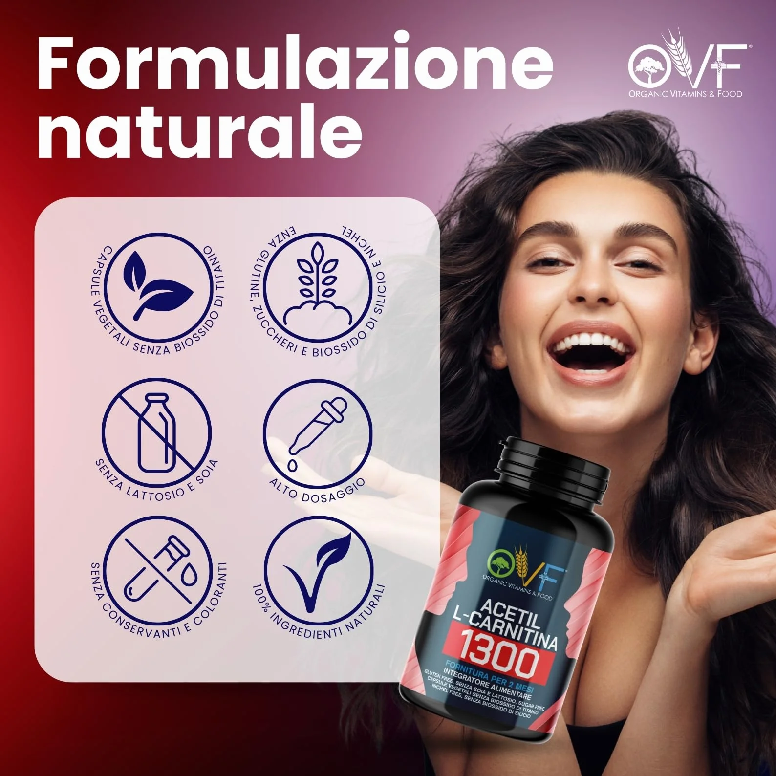 Acetil L-CARNITINA 1300mg 120cps - La Carnitina Energia Metabolismo dei Grassi - Made in Italy