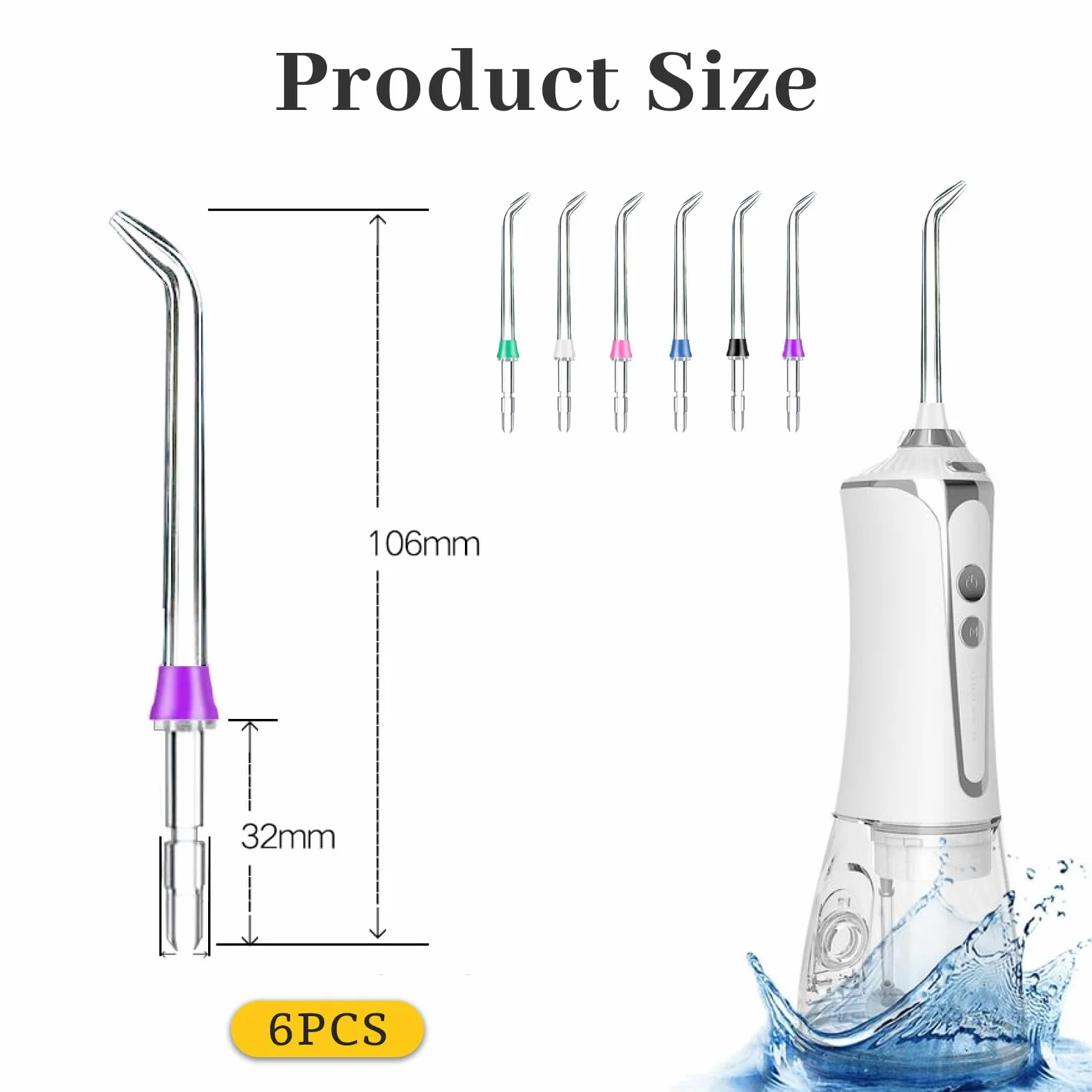 6pcs Spare Nozzle High Pressure Dental Jet for Waterpik Water Flosser Compatible Models