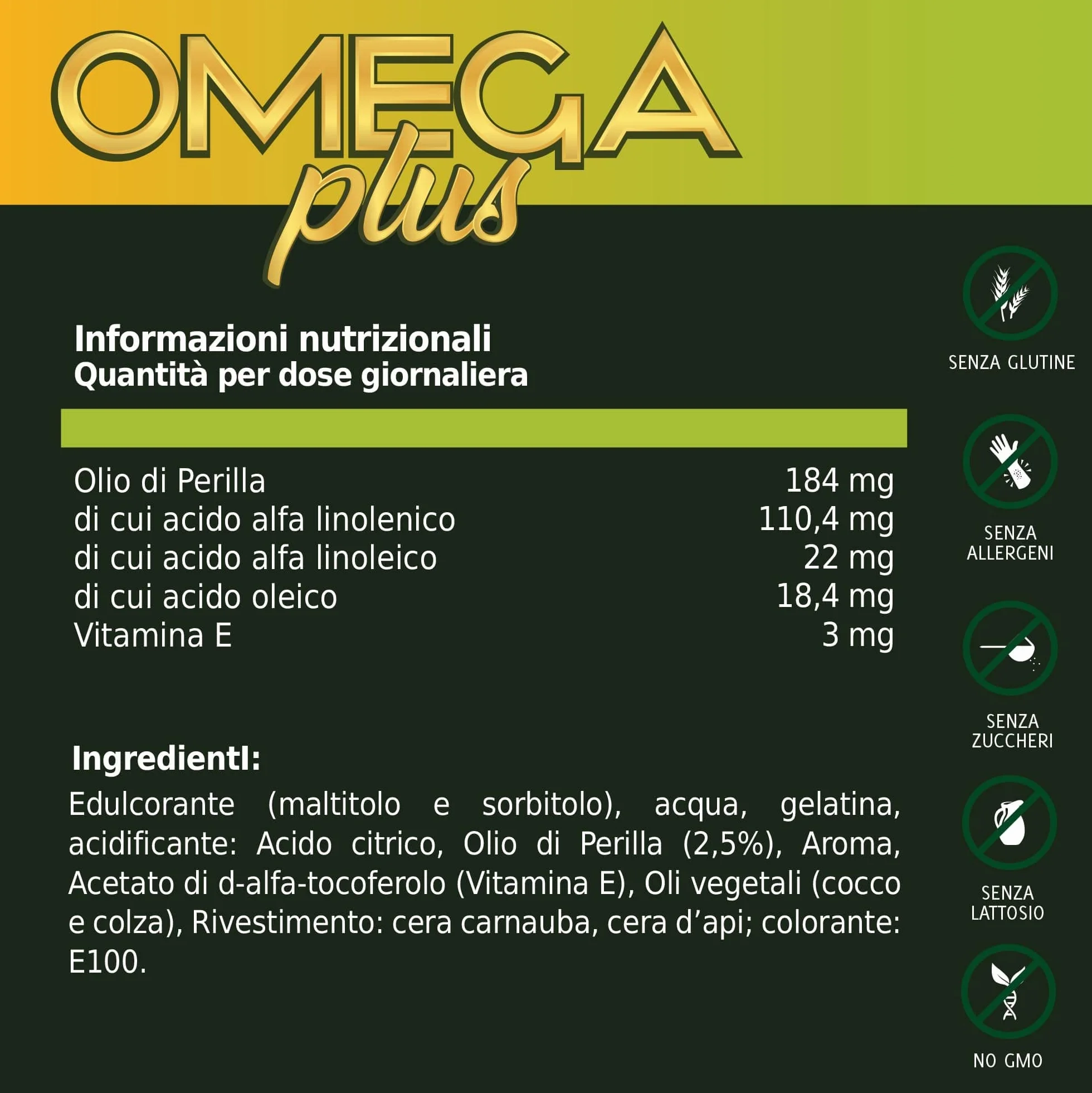 Healthy Fusion Omega Plus Olio di Perilla Vitamina E Acidi grassi Omega 3-6-9 40 gummies
