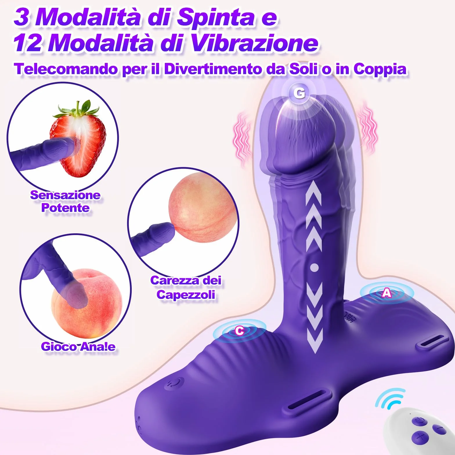 Dildo Vibratoreper Donna Professionale Sex Toys - Strapon Dildo Anale con Spinta e Vibrazione 3*12, Vibratori Realistici con Telecomando per Punto G Stimolatore Clitoride Femminile Sexytoysys Donna