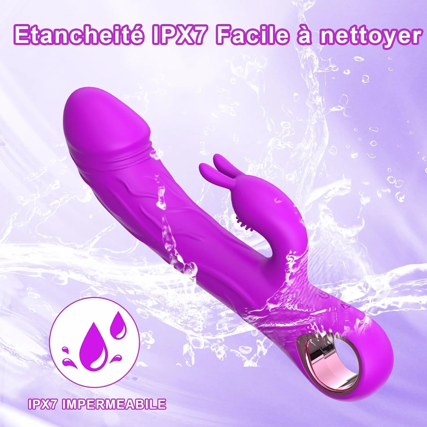 Vibratore a Forma di Coniglio Viola con 10 Frequenze Vibrazioni Materiali ABS+Silicone IXP6 Impermeabile Carica Magnetica 1H Pacchetto Privacy Massimo Piacere e Discrezione