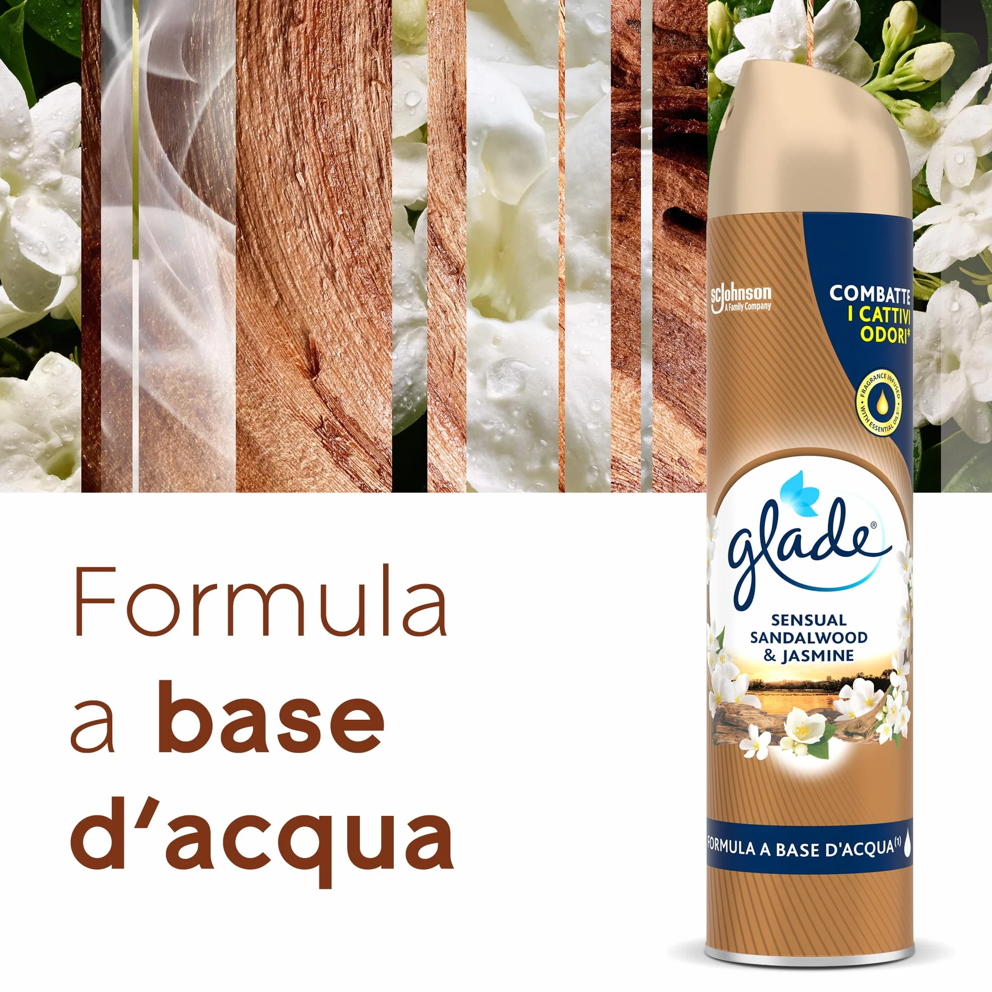 Glade Deodorante per Ambienti Spray, Fragranza Sandalo di Bali e Gelsomino, Formato Scorta da 6 Spray da 300ml