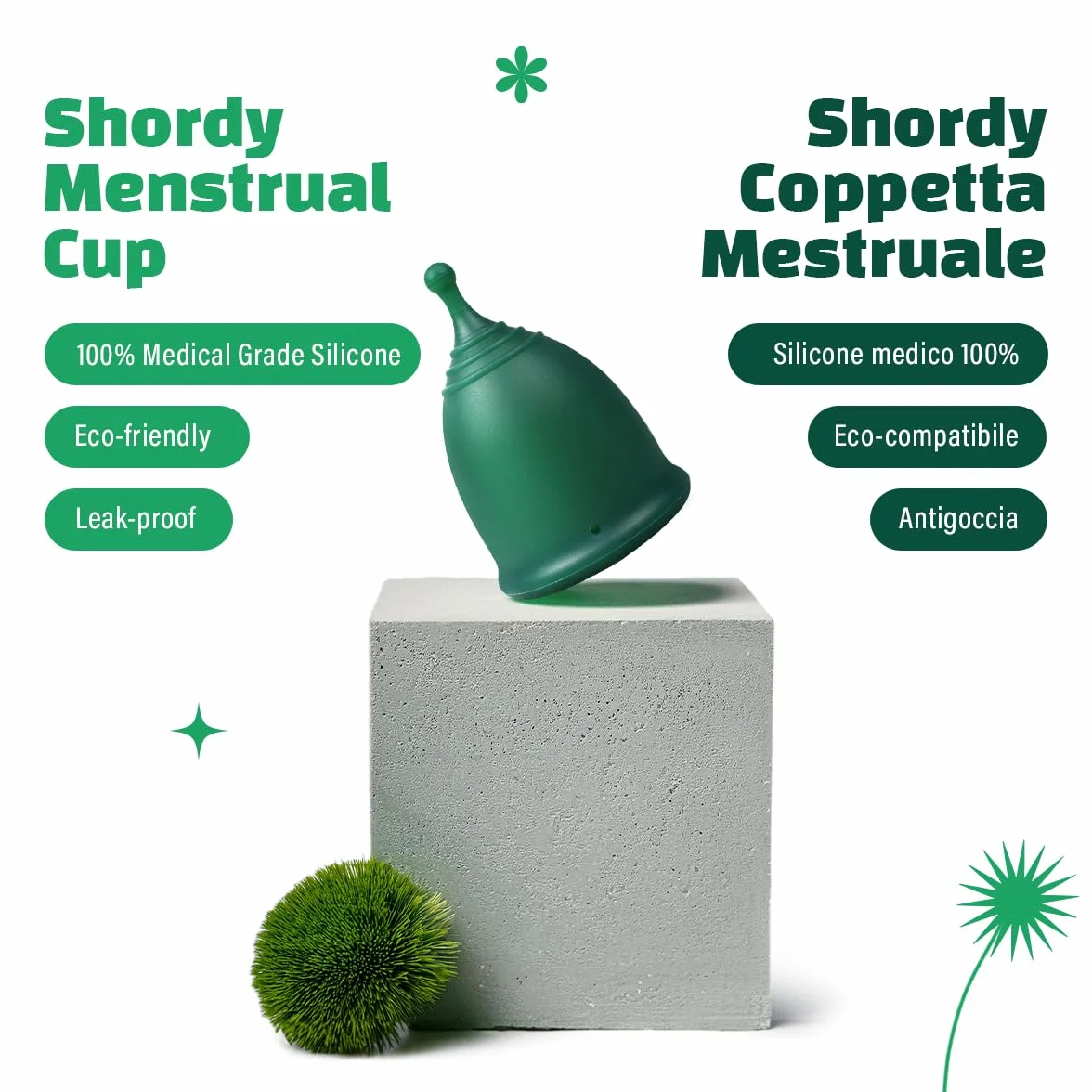 Shordy Coppa mestruale, set di 2 – Large with Mini Box, 100% Medical Grade tazza mestruale in silicone per l'igiene femminile, un'alternativa migliore e più sicura a bendaggi e tamponi