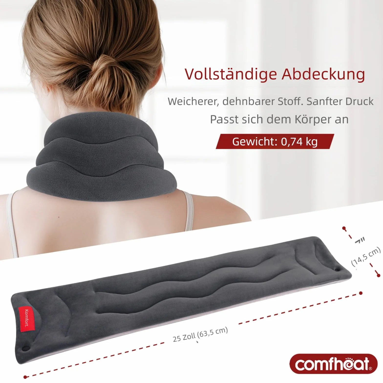 Microwavable - Cuscino riscaldante per collo, spalle, ginocchia, terapia calda, per dolori al collo, articolazioni e dolori muscolari (6" x 24'')