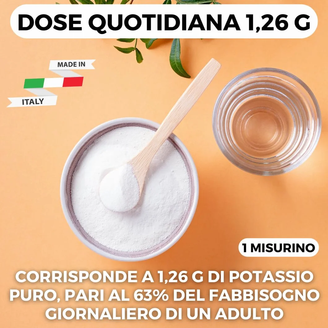 Potassio Citrato in Polvere Solubile Barattolo da 250 g, Polvere Alimentare Adatta per Attività Sportiva, Puro Senza Zuccheri ed Eccipienti, Polveri Alimentari