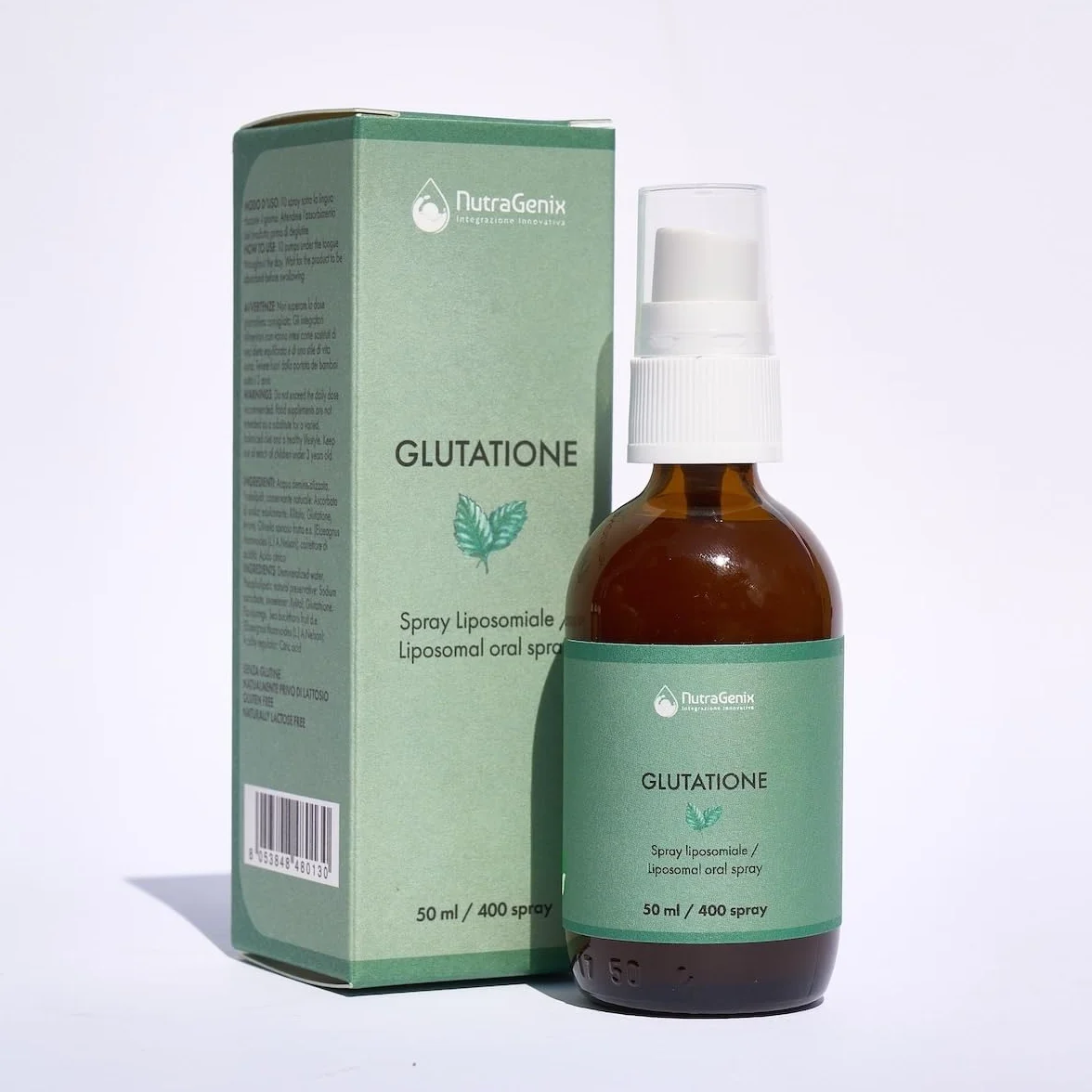 NutraGenix - Glutatione Spray Sublinguale 2000 mg – Integratore Liquido Liposomiale Antiossidante – Made in Italy, Vegano, Senza Glutine e Lattosio – 50 ml, 400 Spray
