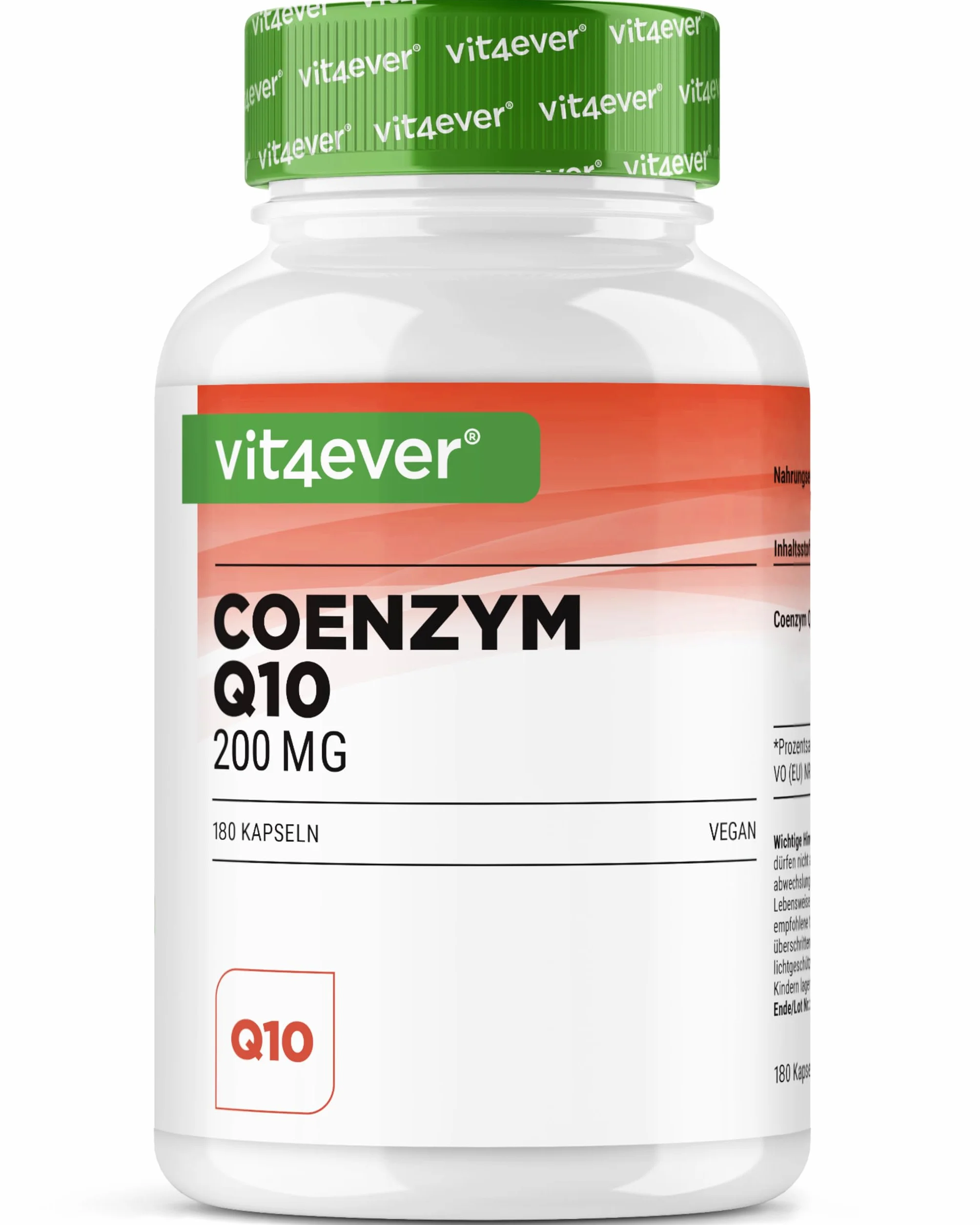 Coenzima Q10 con 200 mg per capsula - 180 capsule vegane - scorta per 6 mesi - Q10 di alta qualità - alto dosaggio, senza additivi inutili