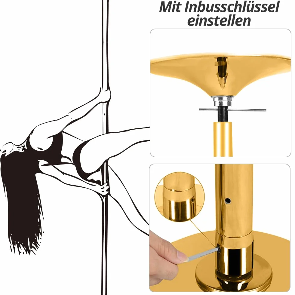 Roluck Barra da Ballo Pole Dance, diametro 45 mm, regolabile, statica + spinning, oro