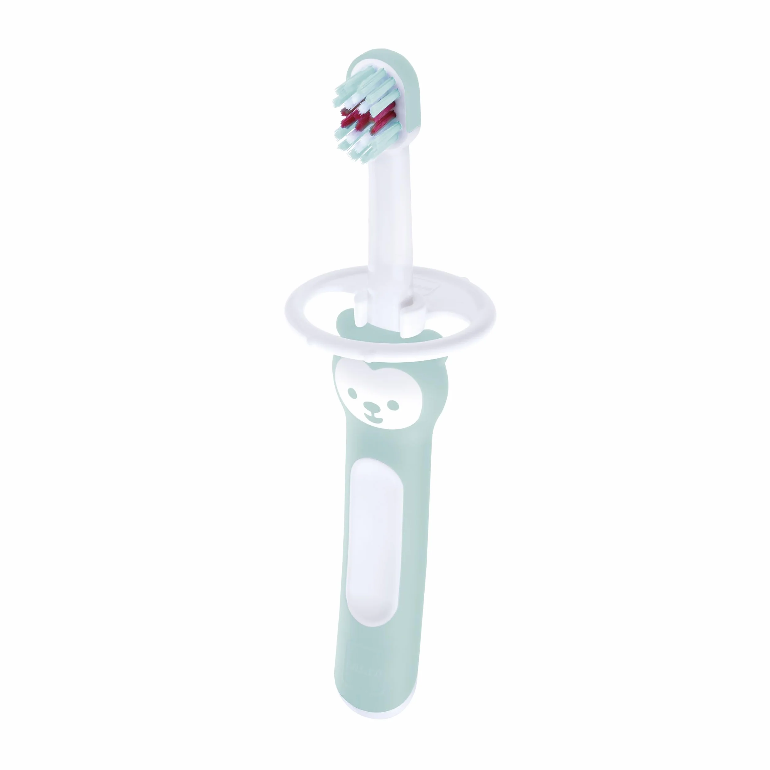 MAM Spazzolino da denti per bambini, manico compatto, ergonomico e antiscivolo, ideale per primi denti, con protezione di sicurezza, testa piccola e setole extra morbide, blu, confezione da 1