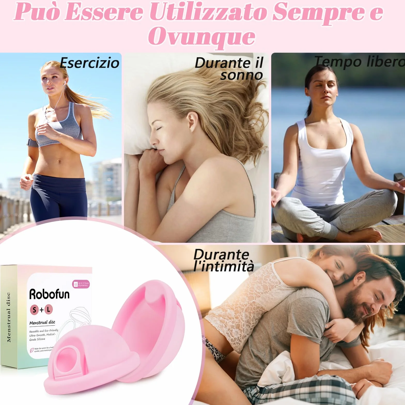 Coppetta Mestruale, 2 Pezzi (S+L) – Coppetta Mestruale Riutilizzabile in Silicone Medico 100% per Tutti i Periodi Mestruali, Senza Rischio per lo Sport e il Nuoto - Rosa