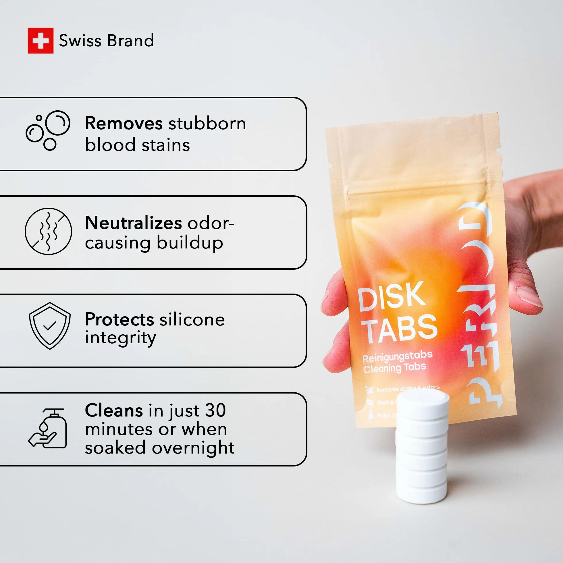 PERIOD Disk Tabs – Pulizia naturale per tazze mestruali e dischi mestruali – Rimuove macchie e odori ostinati senza danneggiare dischi e tazze – 6 mesi scorte
