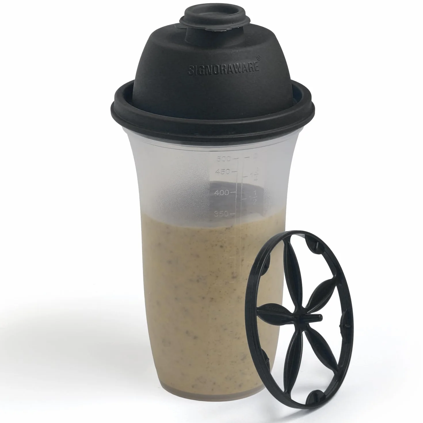 SIGNORA WARE Bottiglia shaker in plastica per frullati, 500 ml, per sostituire frullati, bevande, mescolare condimenti per insalata, salse, margarita, molto altro