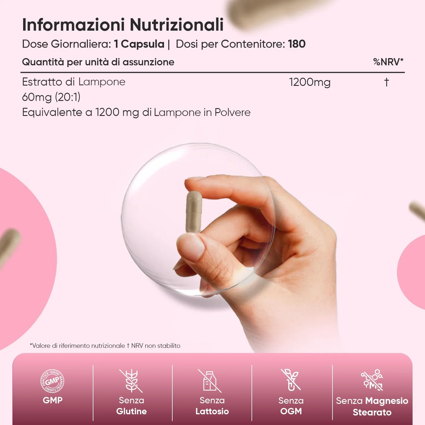 Integratore Chetoni di Lampone Puro 180 Capsule Vegane 1200mg 20:1 Estratto