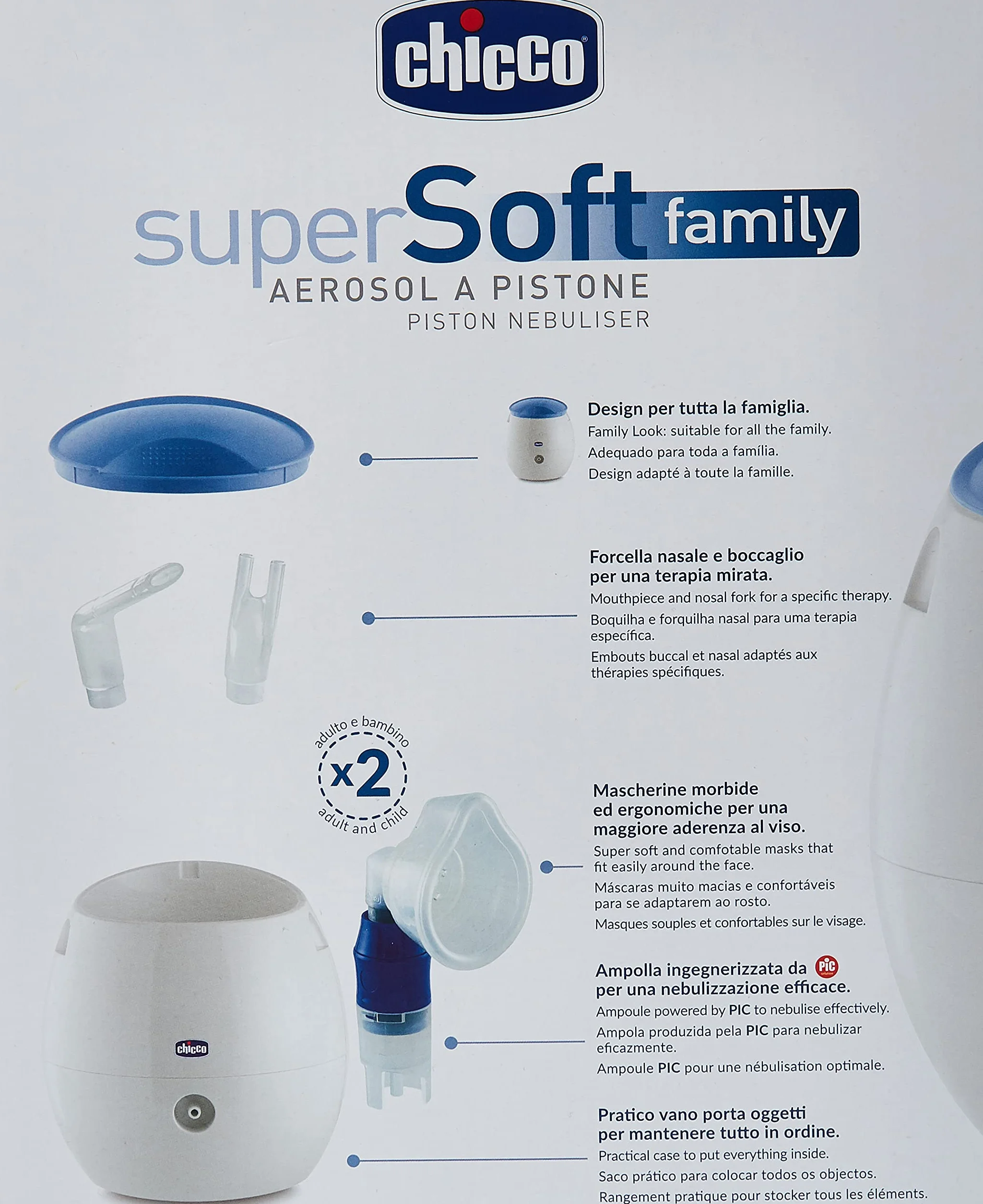Chicco Aerosol Family Portatile Per Neonati Bambini e Adulti con Due Mascherine