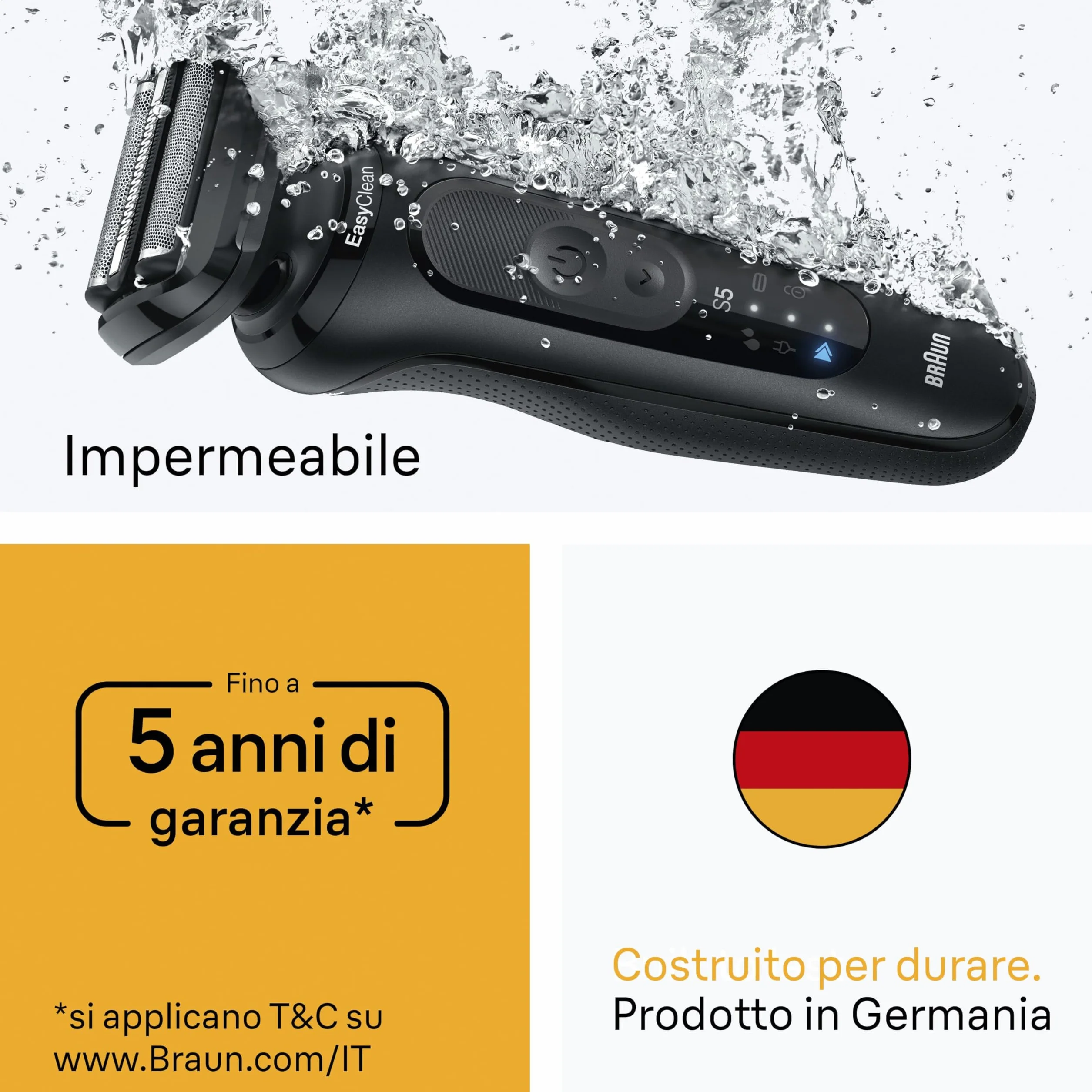 Braun Serie 5 Rasoio Elettrico Barba Wet&Dry Impermeabile Senza Fili 50 Min 52-N1650si Nero