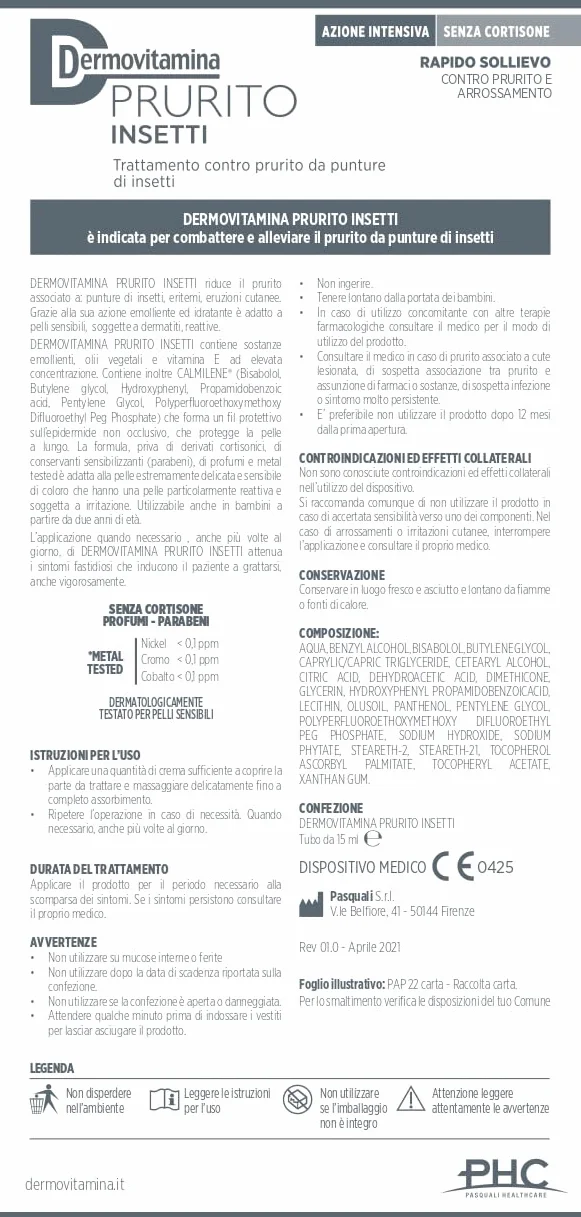 Dermovitamina Prurito Insetti Trattamento contro Prurito da Punture 15ml