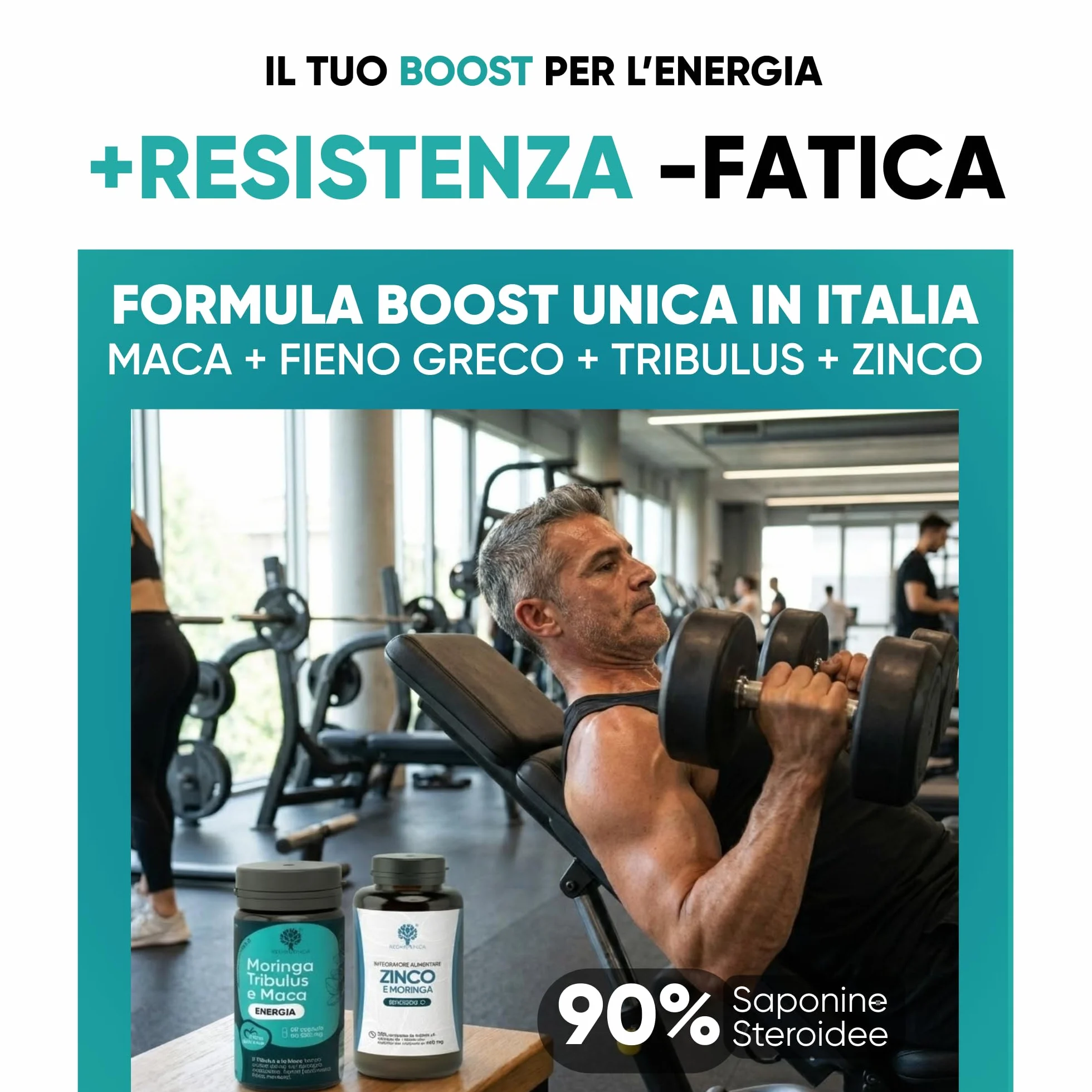 Trattamento BOOST T Uomo – T-Booster Potente con Tribulus Terrestris 90% Saponine + Maca Peruviana + Moringa BIO + Zinco 300 Compresse | Forza, Massa e Vigore | RedMoringa