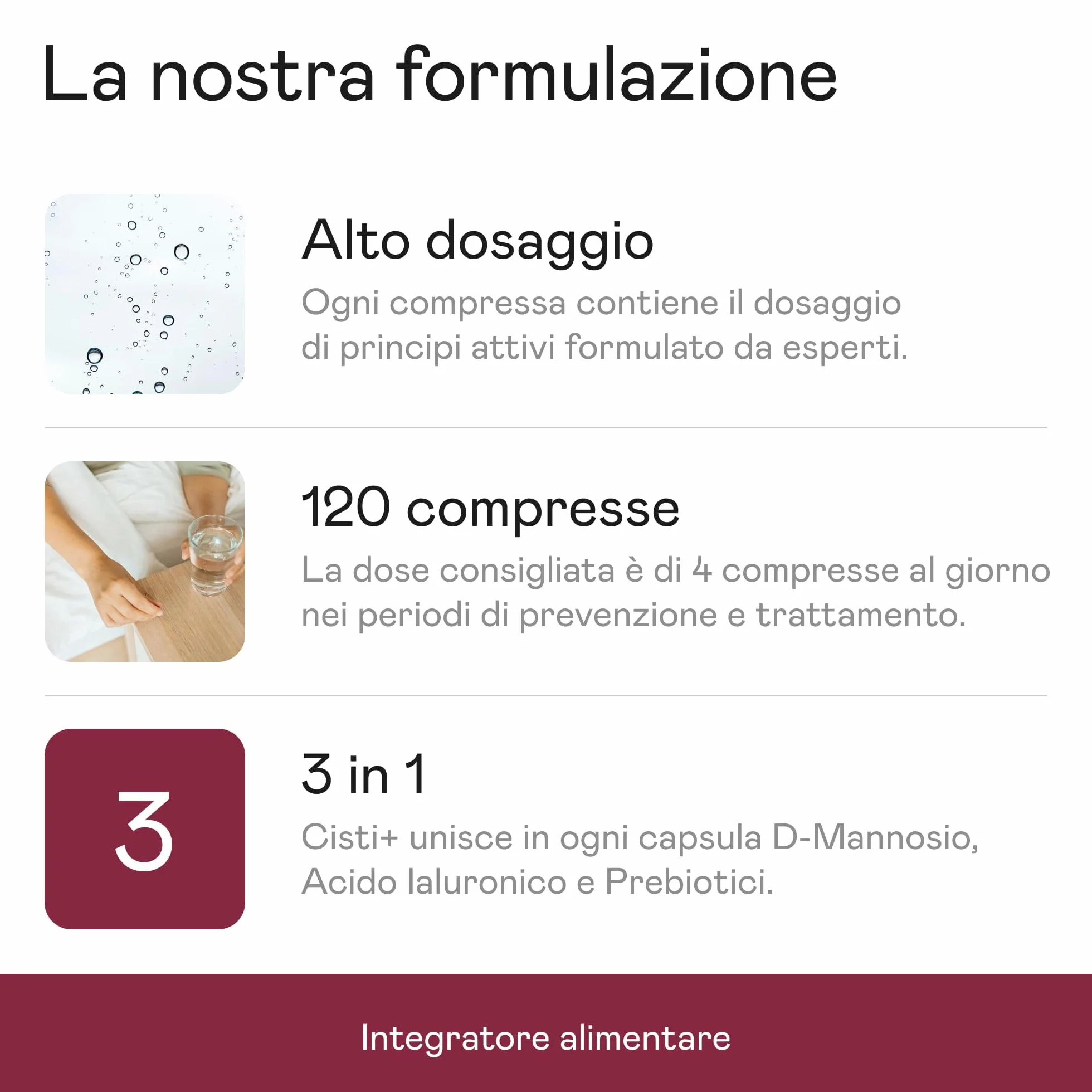 Cisti+ Integratore Cistite Donna 120cpr con D Mannosio Puro 2000mg, Mirtillo Rosso, Cranberry, Acido Ialuronico, Prebiotici per Benessere Vie Urinarie, Drenaggio Liquidi, Integratori Vie Urinarie