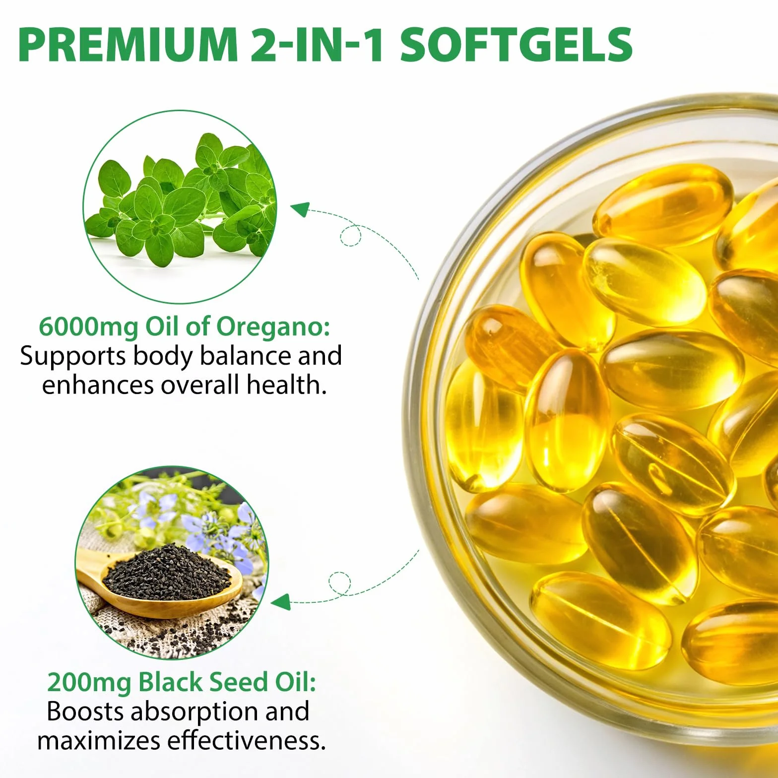 Olio di origano 120 capsule con olio di semi neri Non OGM