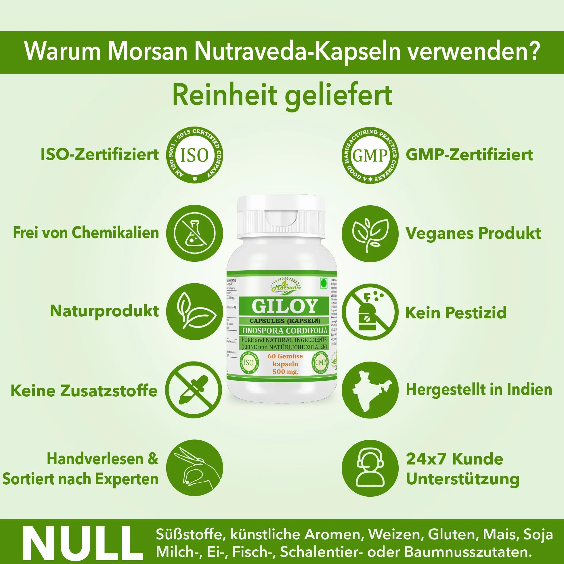 Giloy (Guduchi) Capsule 500 mg – 60 Capsule vegane | Estratto di Tinospora cordifolia ad alto dosaggio (10:1) | Integratore alimentare ayurvedico per uomini e donne (1 flacone da 60 capsule)