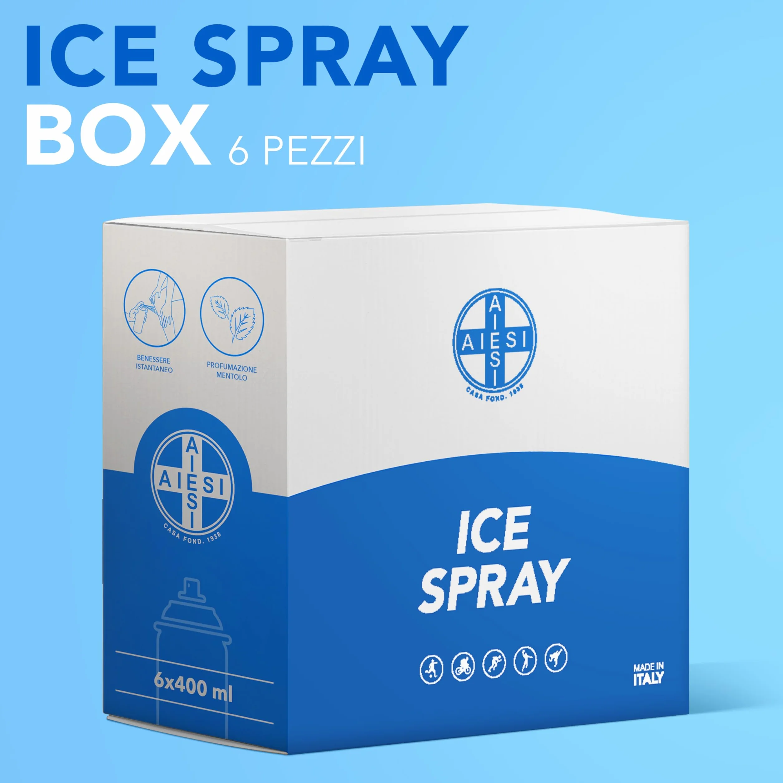 AIESI Ghiaccio Spray sport 6x400 ml al mentolo ICE SPRAY Made in Italy