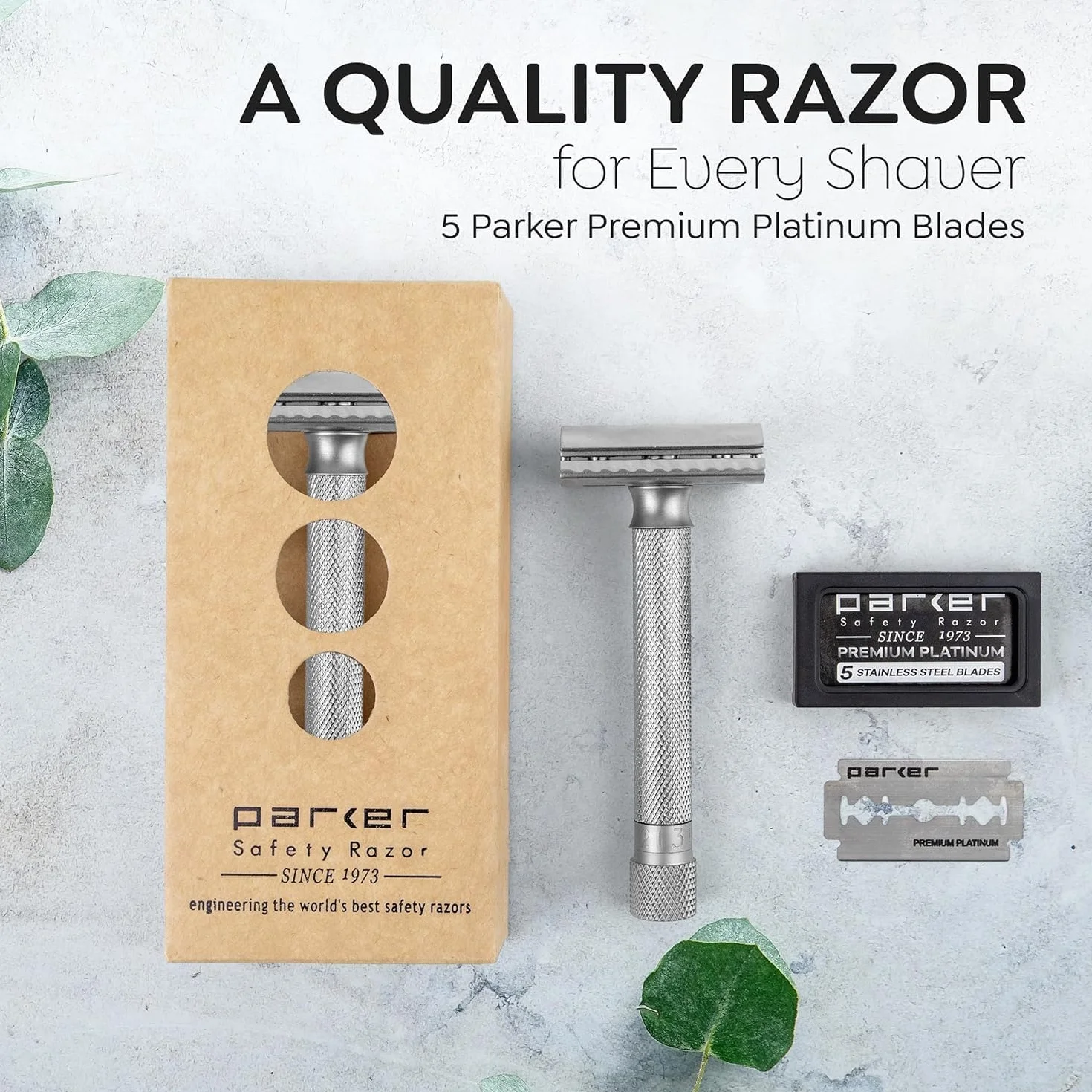 Parker Safety Razor Parker Variante regolabile doppio bordo rasoio di sicurezza e 5 Premium Blades - Cromo satinato