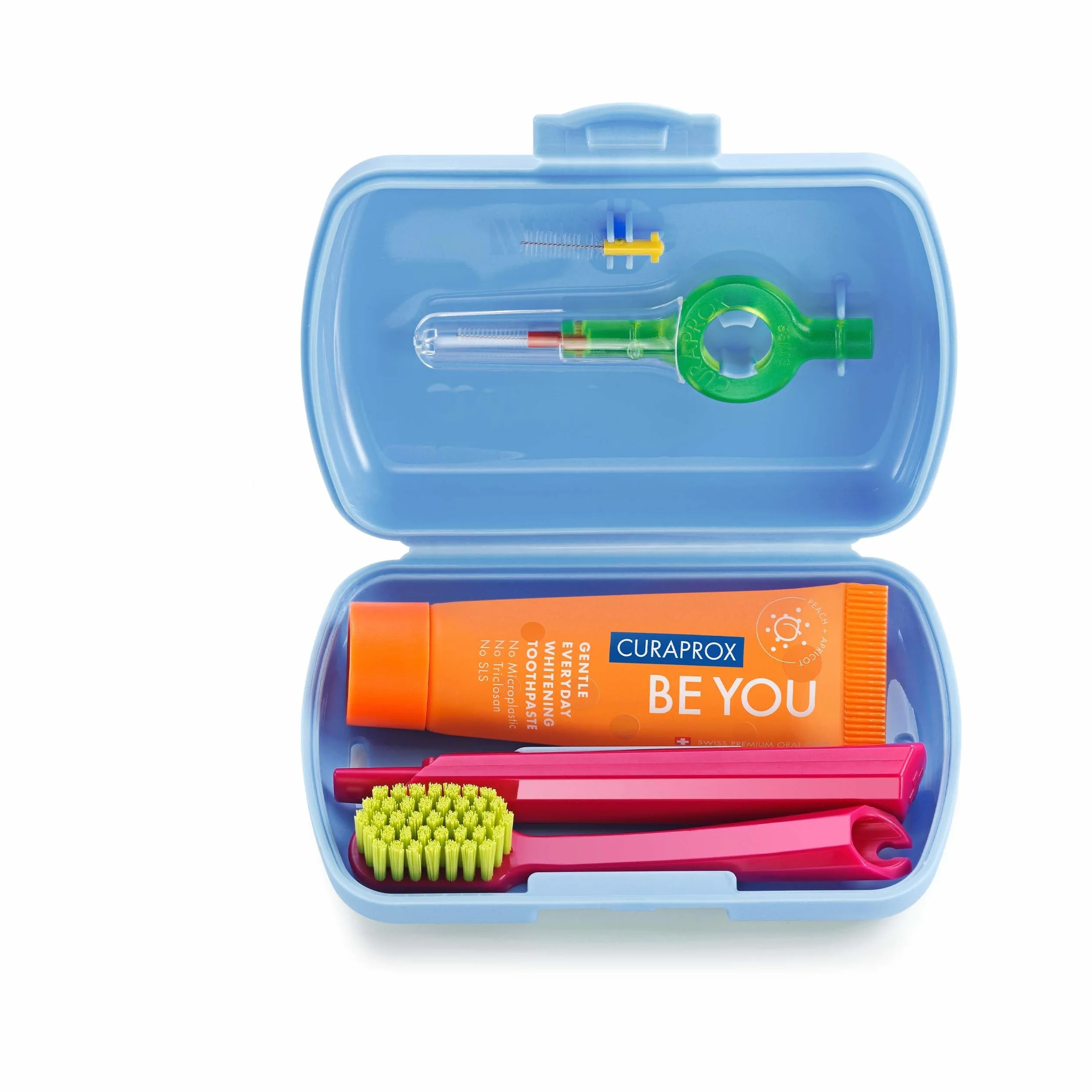 Curaprox Travel Kit-CS 5460 Spazzolino da denti con dentifricio "Be You" | 2 Scovolini CPS Prime 07 e 09 / Dental Care Kit 9,5 cm x 6 cm/Blu/Made in Switzerland