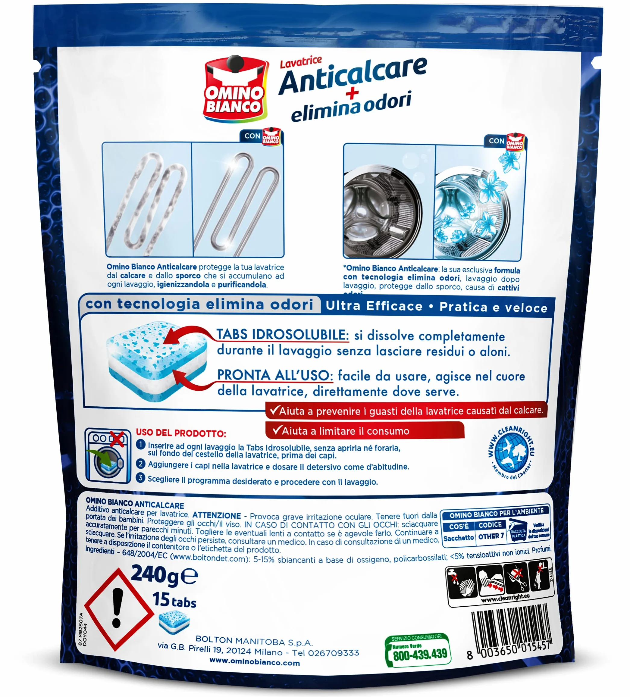 Omino Bianco Anticalcare Lavatrice Tabs 8x15 Igienizzante