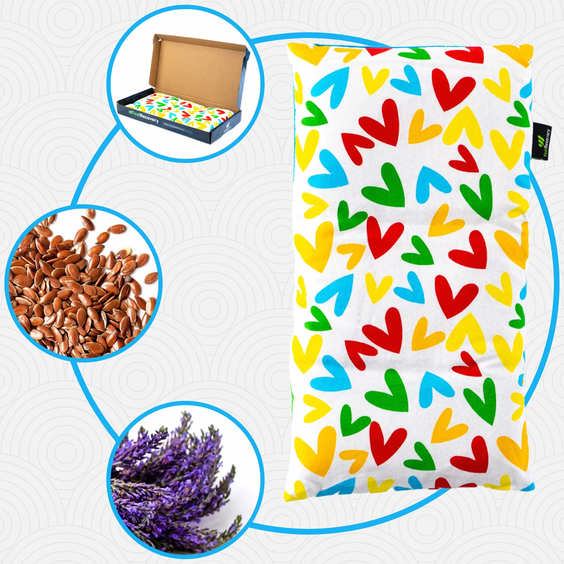 Cuscino Termico Microonde - Cuscino Riscaldante con Semi di Lino e Fiori di Lavanda (35x18 cm) - Riscaldabile al Microonde con Federa Esterna Lavabile in Cotone 100% (Cuori)
