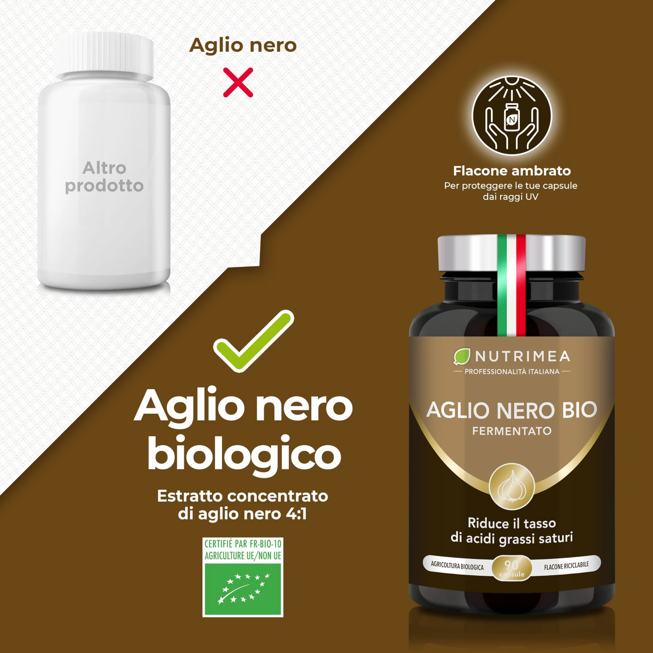 Aglio Nero Fermentato Biologico | Integratore Alimentare | 250 mg | Supporta la Circolazione | Antiossidante Naturale | 90 Capsule | Nutrimea