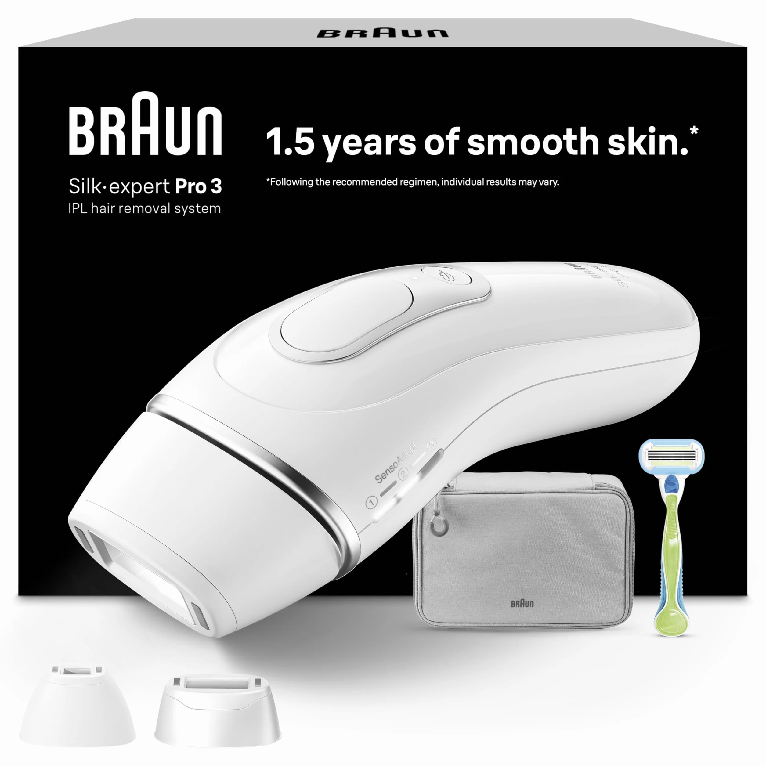 Braun Silk·expert Pro 3 Epilatore Luce Pulsata, Depilatore Corpo Donna, Alternativa All’Epilazione Laser Peli Donna, Epilazione a Casa, Con Custodia, Rasoio Venus, 3 Testine, Idea Regalo, PL3222