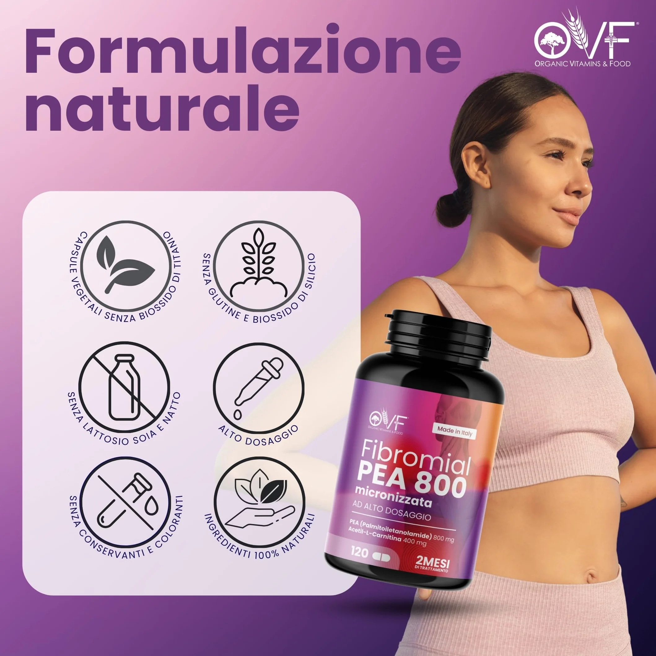 Integratore Fibromial PEA 800 120cps Palmitoiletanolamide Acetil Carnitina Supporto Benessere Nervi Muscoli