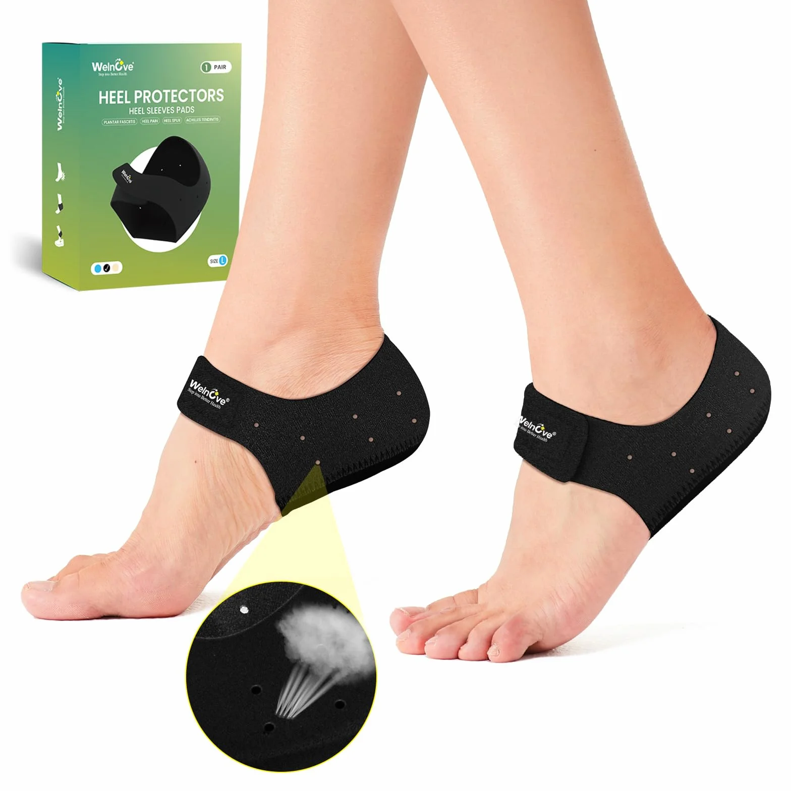 Protezioni per tallone in gel, Welnove per uomo, inserti per tallone da donna, cuscinetti per tallone traspiranti di alta qualità per tendinite di Achille, talloni secchi screpolati