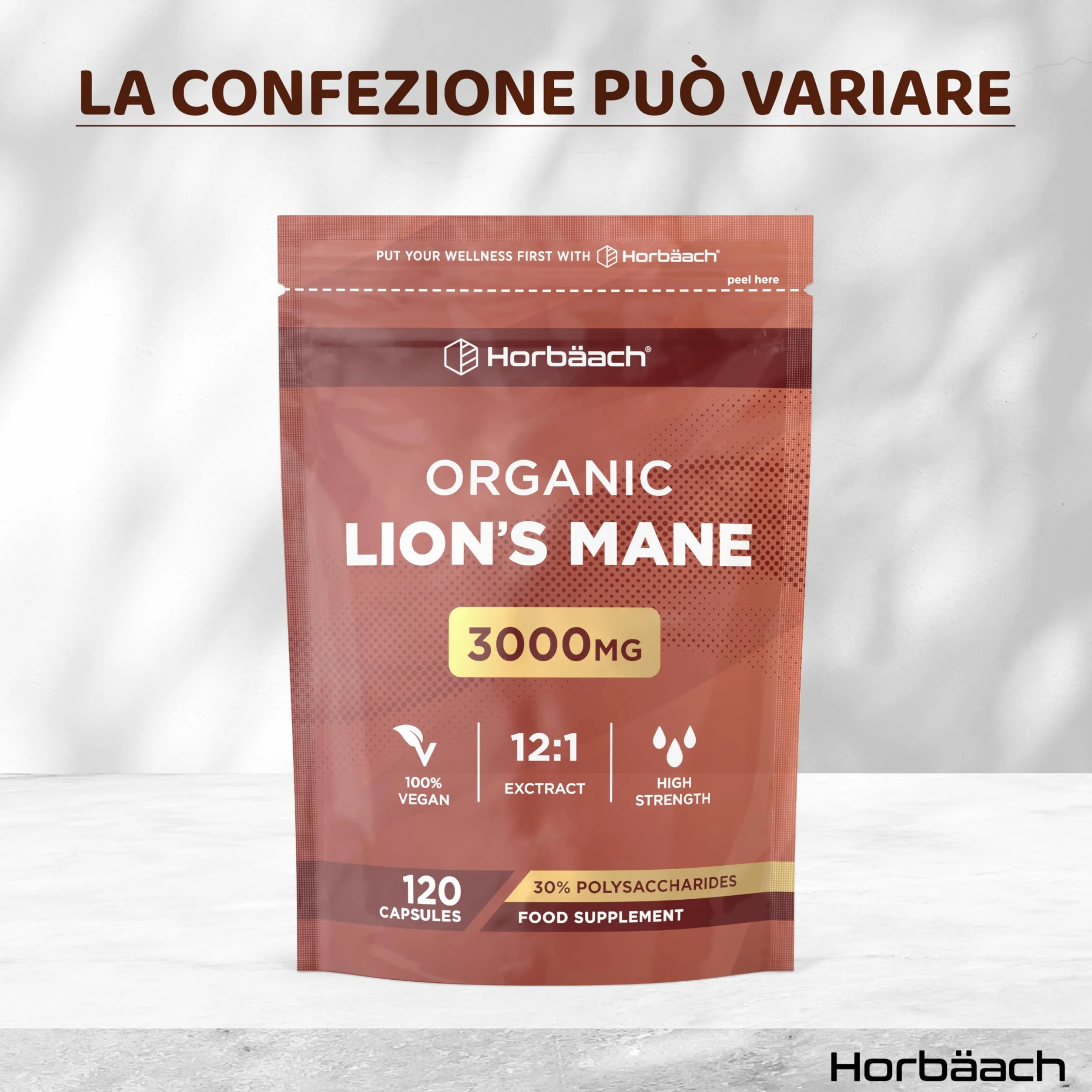 Lions Mane Bio 3000 mg | 120 Capsule Vegane | Hericium Erinaceus | Criniera di Leone Fungo Integratore | Estratto di Funghi ad Alto Dosaggio | Mushroom Supplement | Horbaach