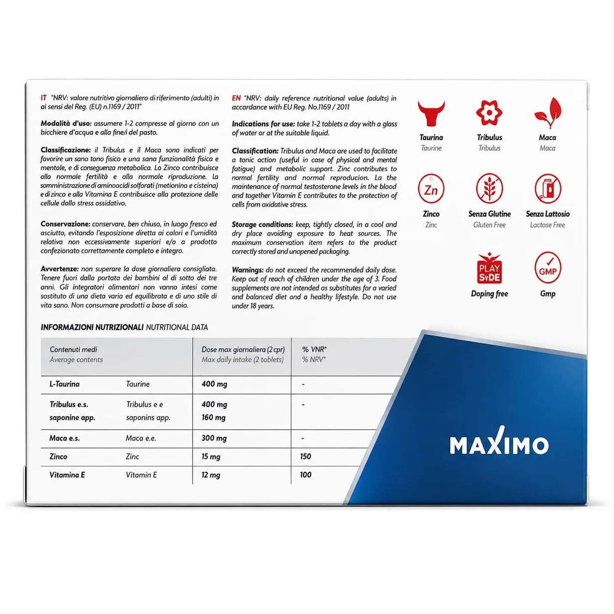 MAXIMO RiseUp Integratore Energia e Vitalità 30 Compresse Maca Taurina Zinco Vitamina E