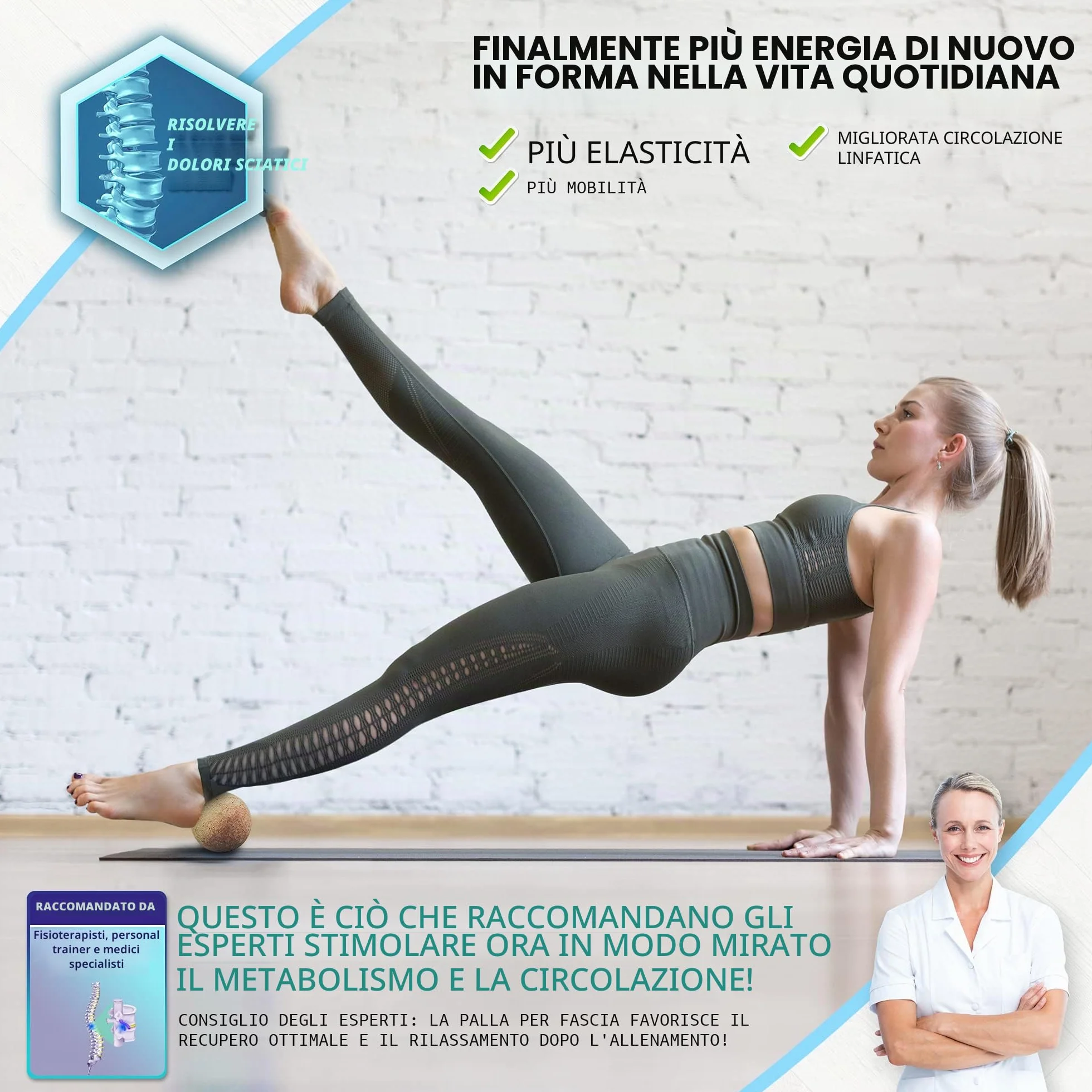 Palla da massaggio naturale, set da 7 cm – Pallina di sughero, palla fasciale per zone trigger zone (trigger punto training), fascite plantare, tensione schiena, spalla)