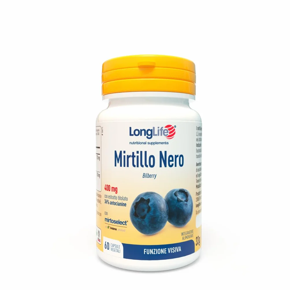 LongLife Mirtillo Nero 800mg 36% antocianosidi Mirtoselect Vegano senza glutine
