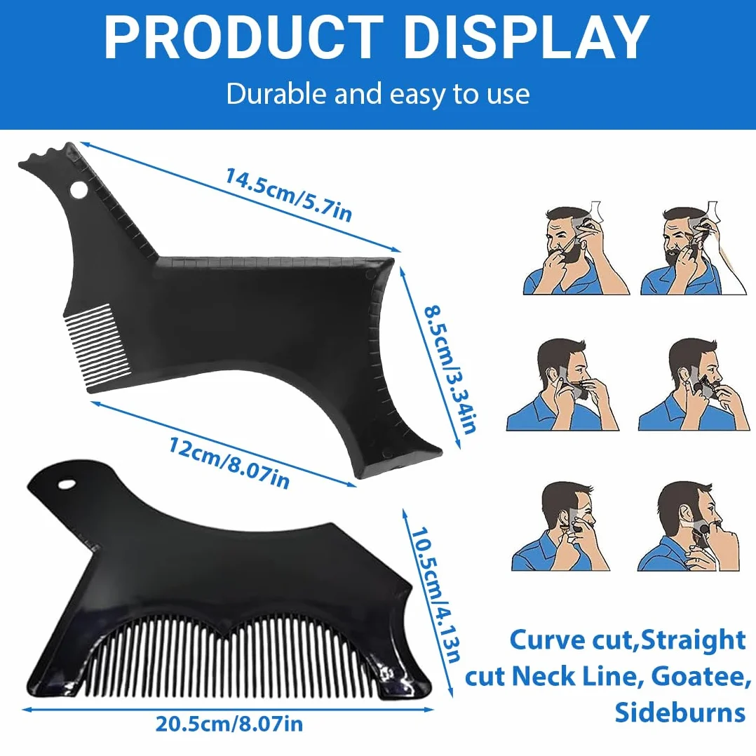 Stencil Pettine per Barba Uomo 2 Pezzi, Strumenti per Modellazione Capelli, Nero